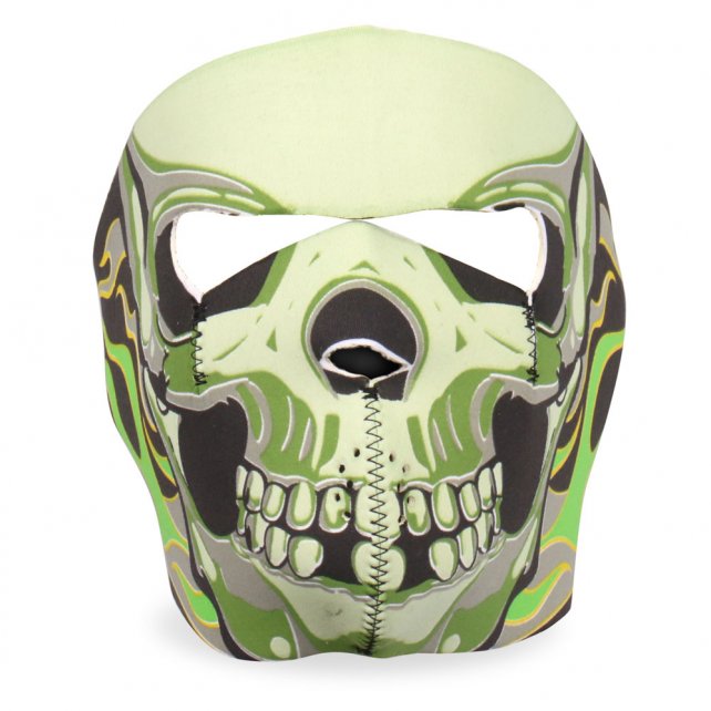 Hot Leathers Green Goblin Skull Neoprene Face Mask with Neon Flames - Motorcycle Riding, Cosplay & Halloween Costume Accessory