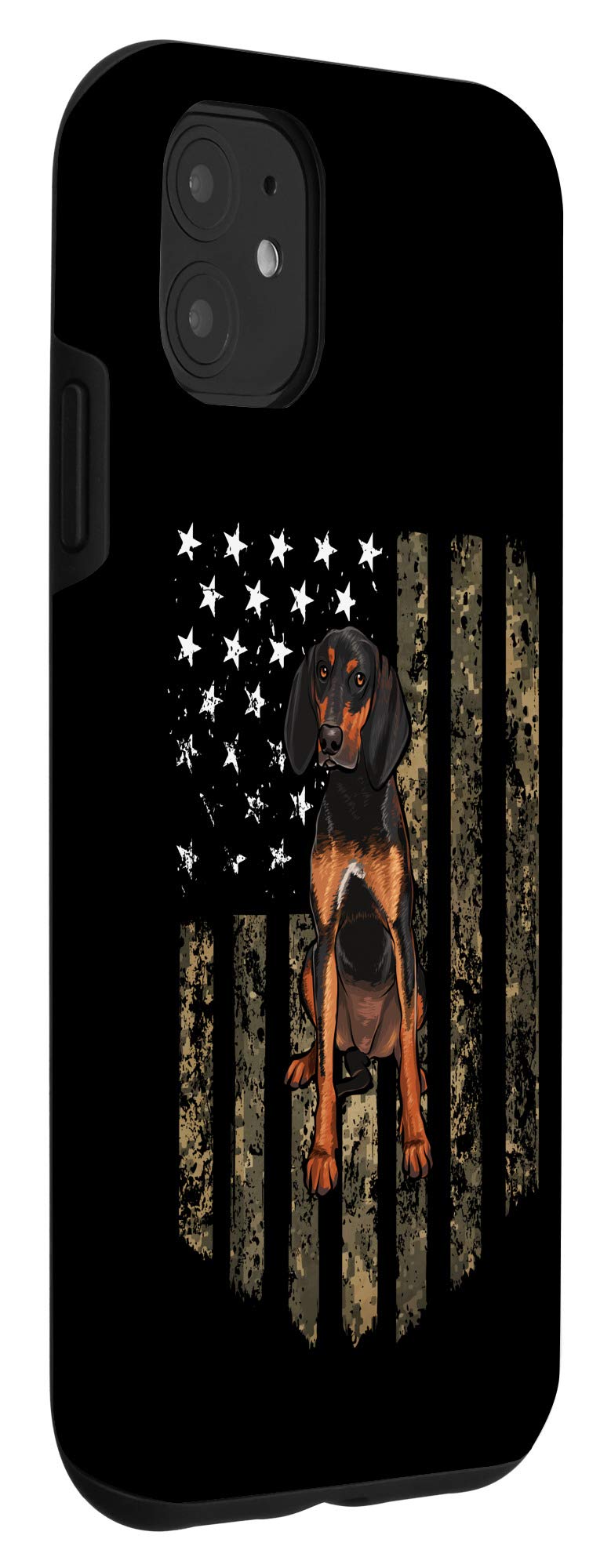 iPhone 11 Case - Camouflage American Flag Design with Black & Tan Coonhound - Patriotic 4th of July USA Phone Cover | Perfect for Independence Day, Veterans Day & Patriotic Events