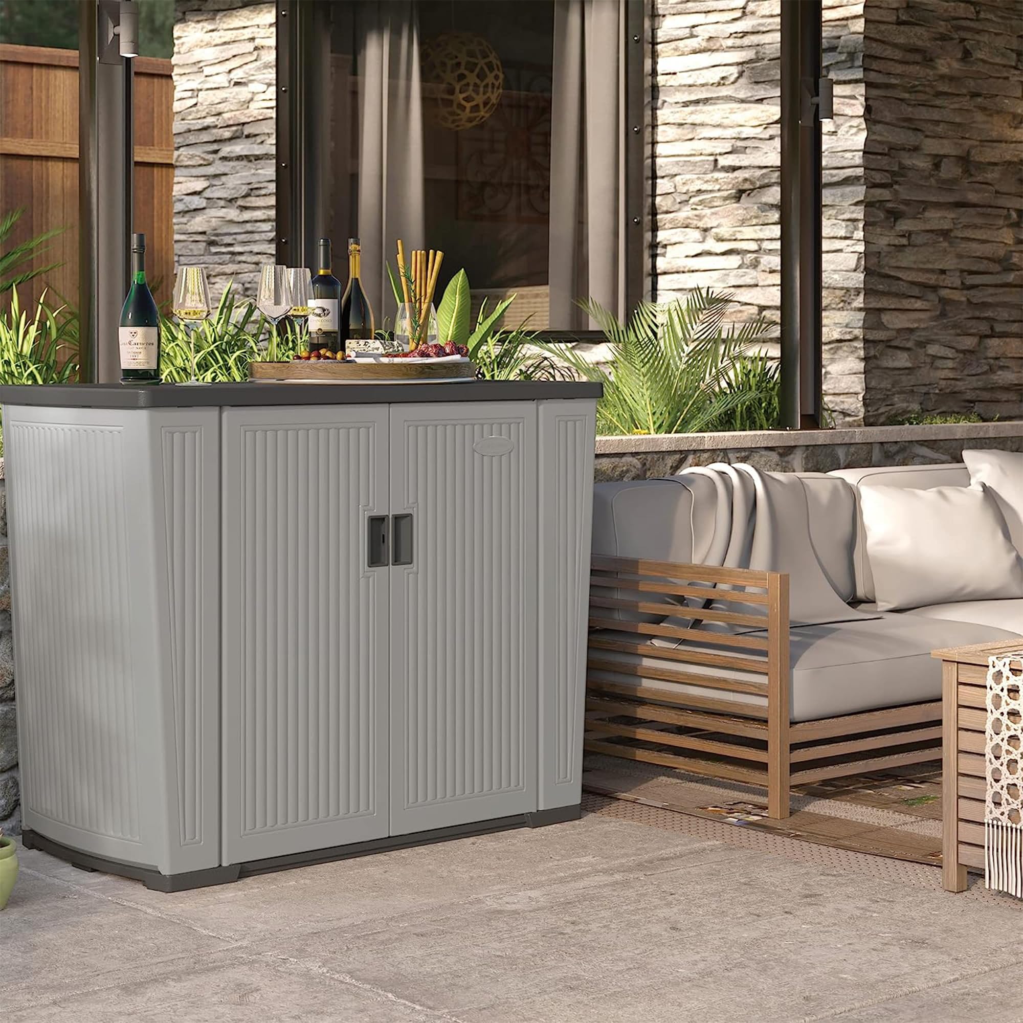 Suncast 130 Gallon Outdoor Storage Shed for Patio, Garden & Backyard - Weather-Resistant Dove Gray Utility Shed | Perfect for Storing Lawn Equipment, Pool Supplies & Seasonal Decor