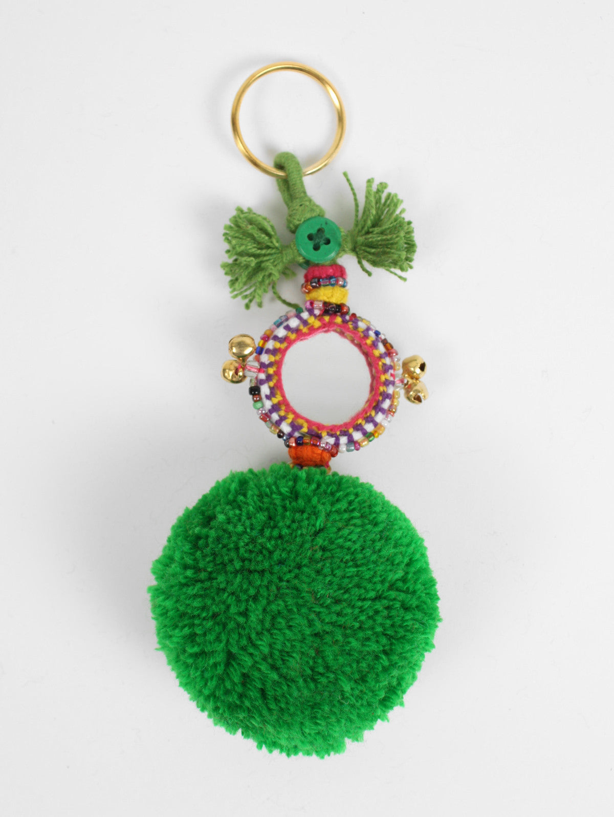 Green Pom Pom Mirror Keychains - Stylish & Functional Accessories for Keys, Bags, and Everyday Carry | Perfect for Gifts, Travel, and Home Decor