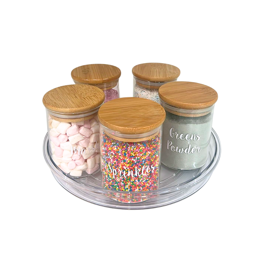 23cm Clear Lazy Susan Turntable - 360° Rotating Organizer for Spices, Makeup & Kitchen Accessories - Perfect for Countertop, Pantry & Vanity Organization