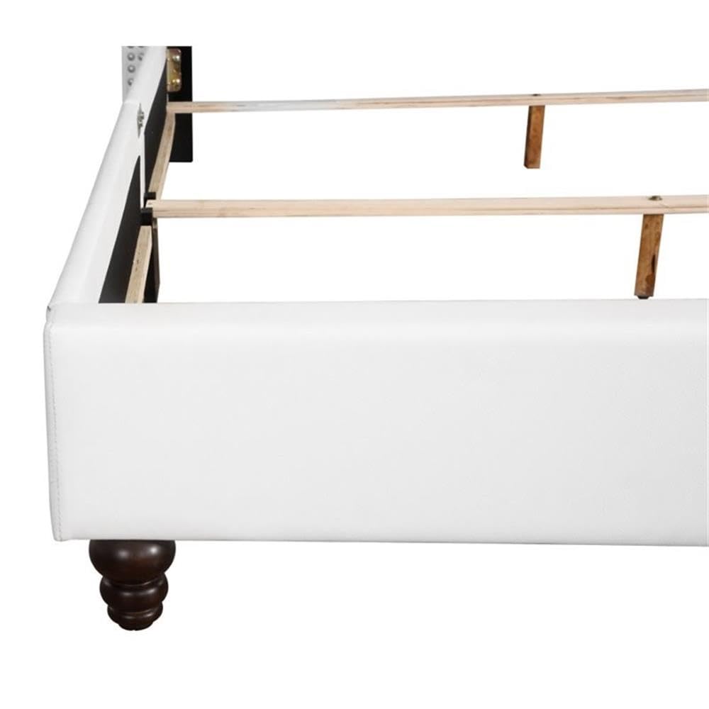 Glory Furniture Julie White Faux Leather Upholstered Queen Size Bed Frame - Perfect for Modern Bedroom & Guest Room Decor