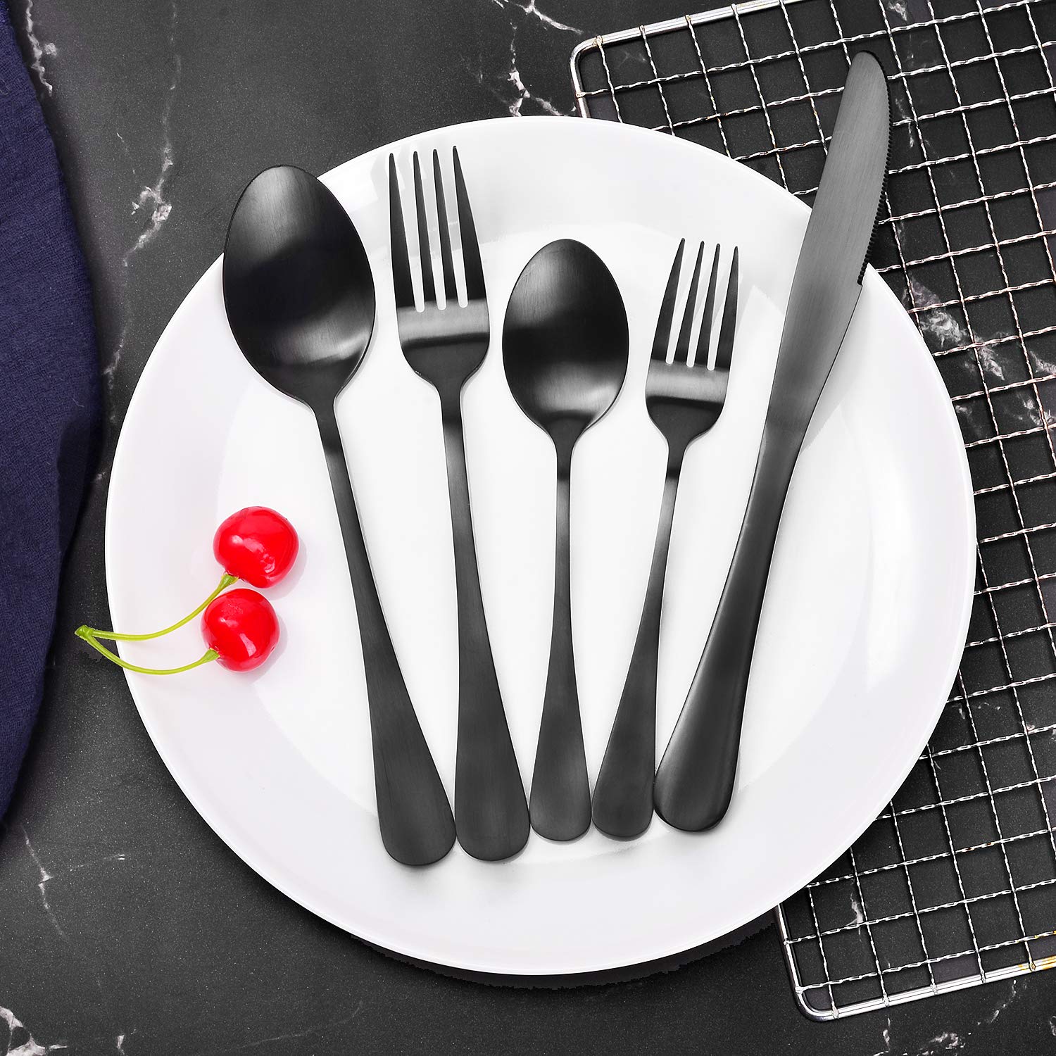 40-Piece Matte Black Silverware Set for 8 - Stainless Steel Flatware Cutlery Set with Steak Knives, Forks & Spoons - Elegant Wedding & Housewarming Gift - Perfect for Dinner Parties, Restaurants & Home Dining