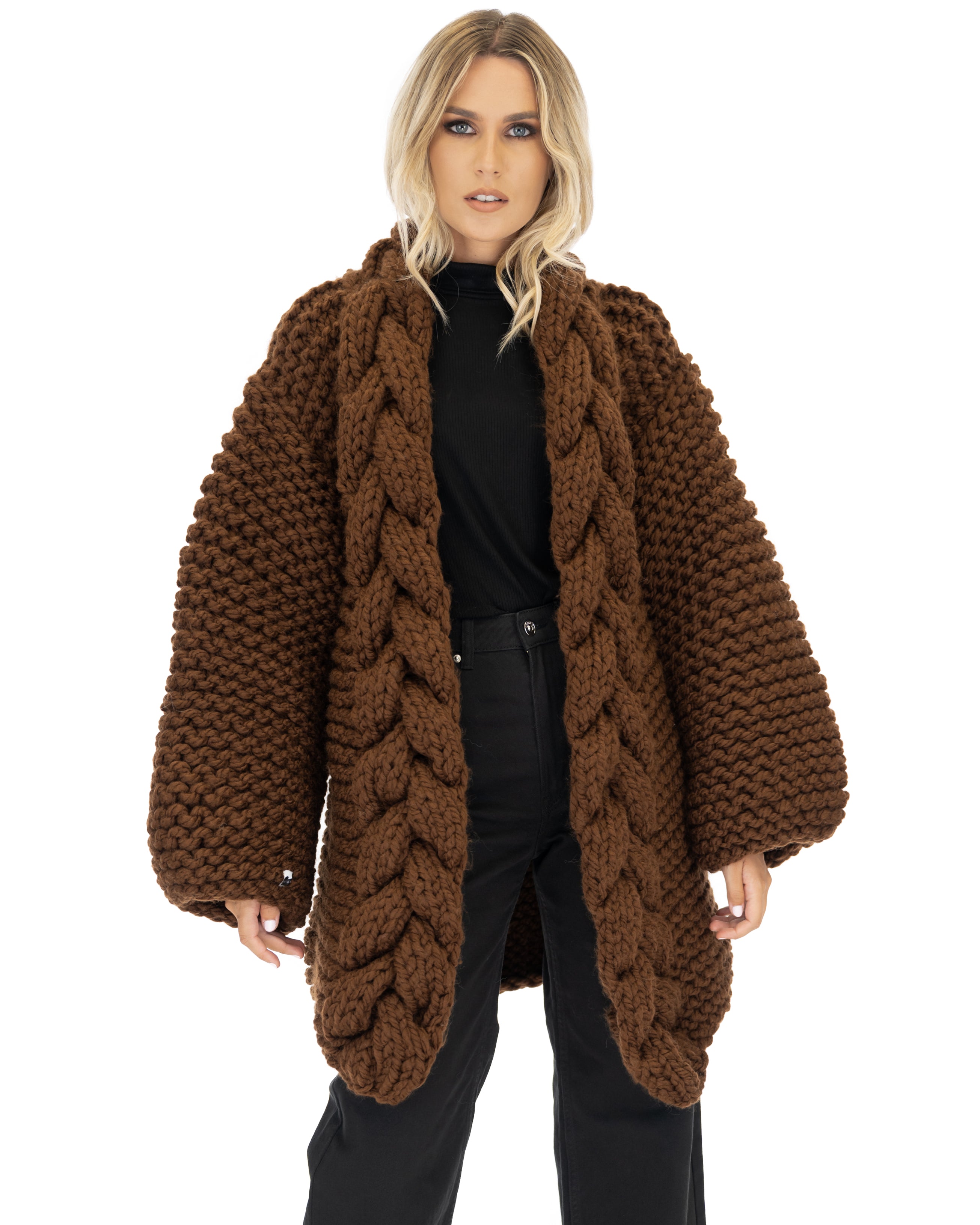 Women's Cable Knit Coat - Soft Wool Winter Jacket for Ladies - Perfect for Cold Weather, Office Wear & Casual Outfits