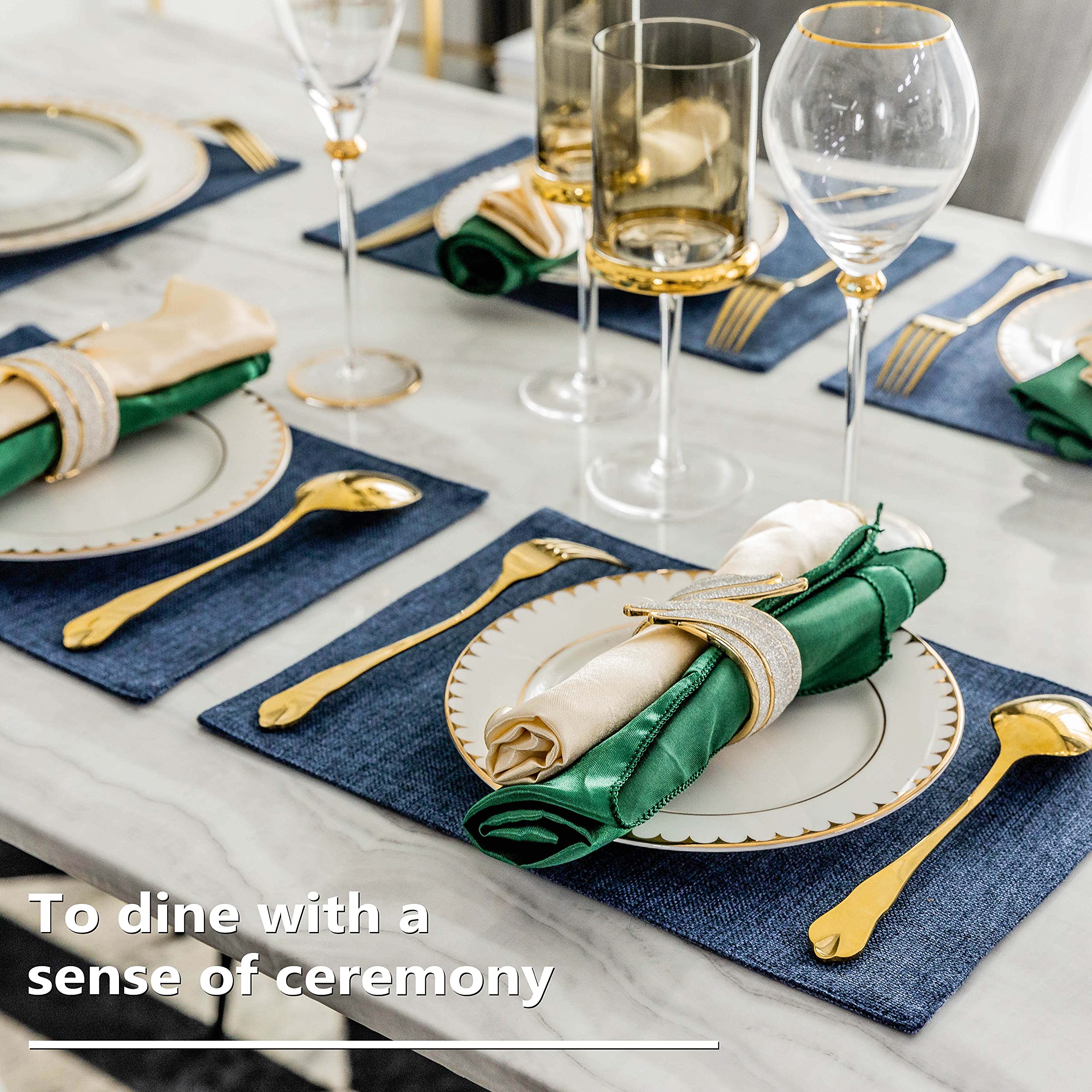 Premium Set of 6 Heat-Resistant Placemats - Navy Blue Dining Table Mats for Kitchen & Dining Room - Protect Your Table from Hot Dishes & Spills