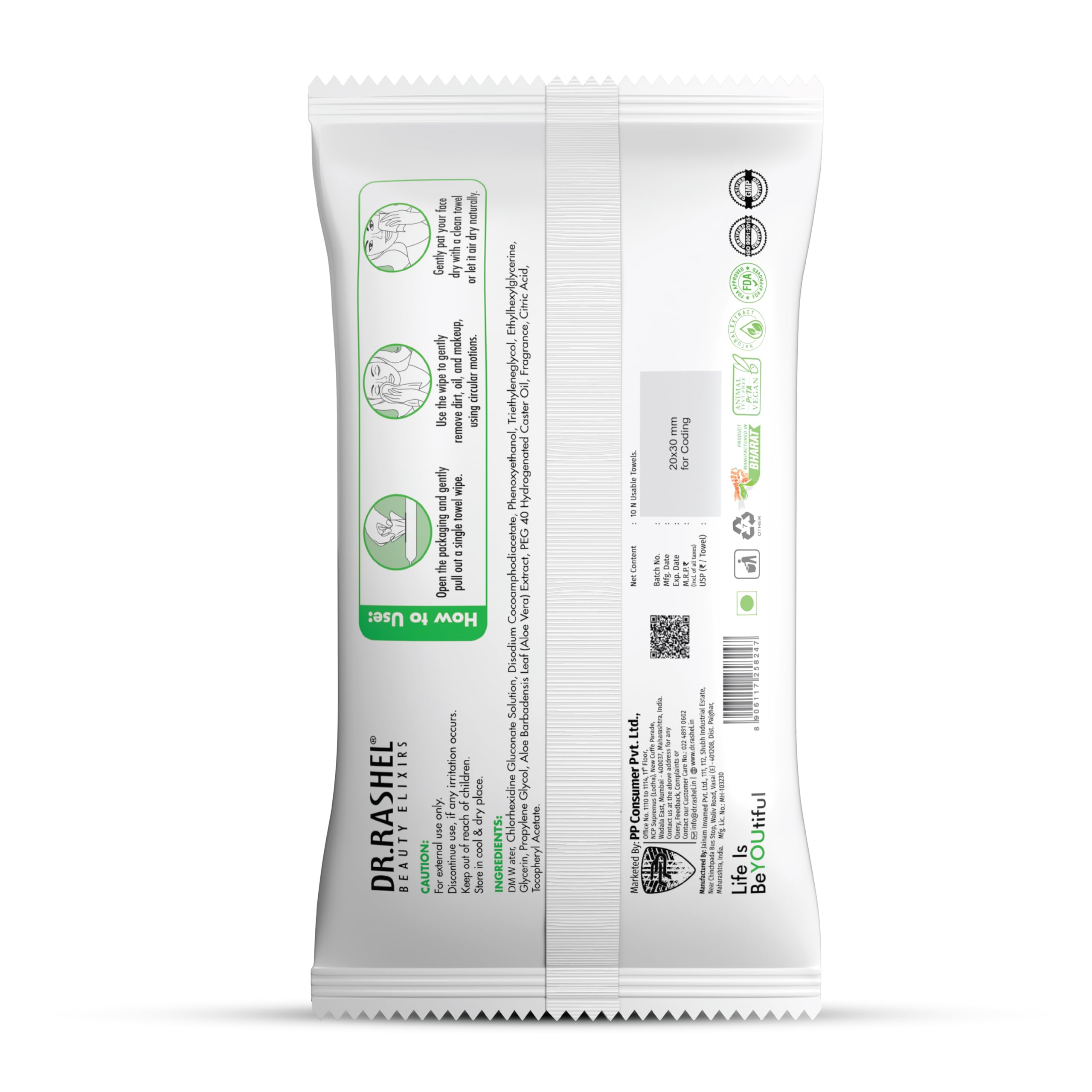 DR.Rashel's Aloe Vera Facial Towel Pack (10 Count) - Soothing & Hydrating Face Wipes for Sensitive Skin, Travel & Gym Use