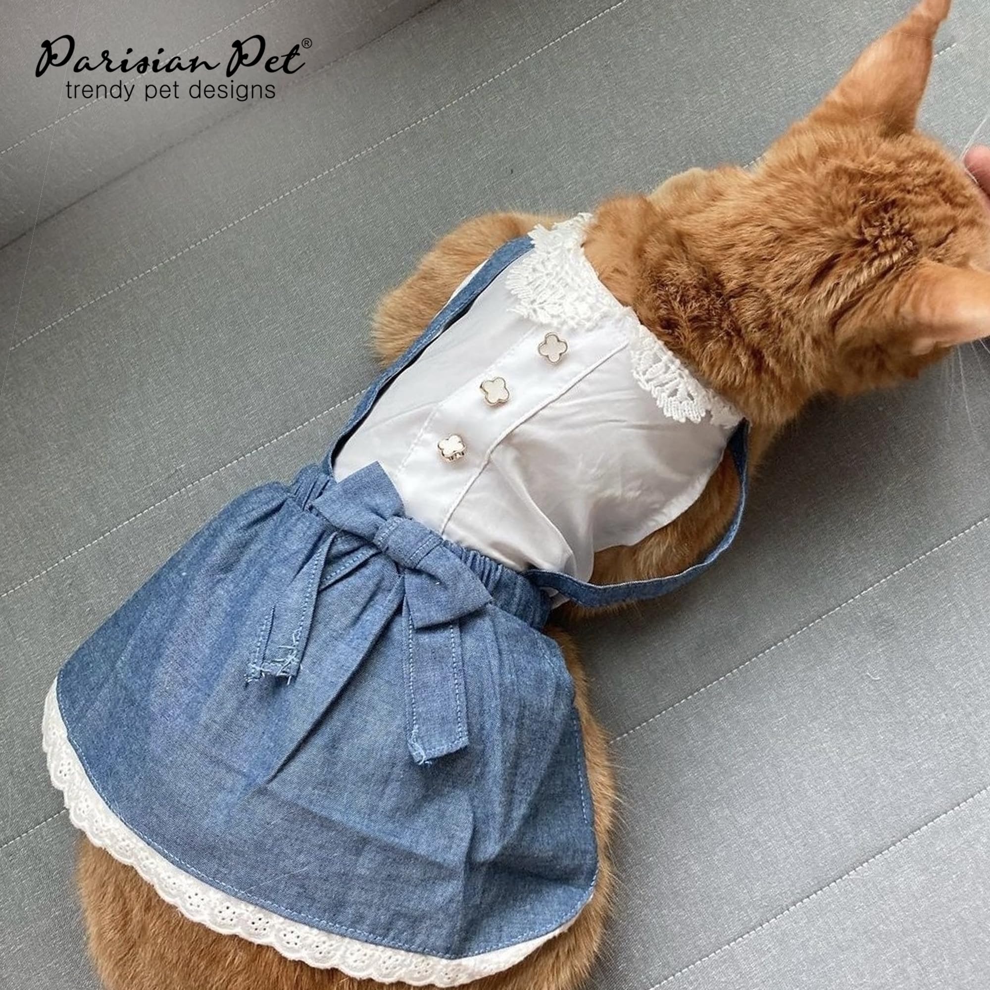 Chambray Dog Overalls for Large Dogs - Lightweight & Fashionable Sleeveless Summer Dog Dress - Parisian Pet Outfit for Girls - Perfect for Outdoor Adventures, Beach Trips & Photo Shoots