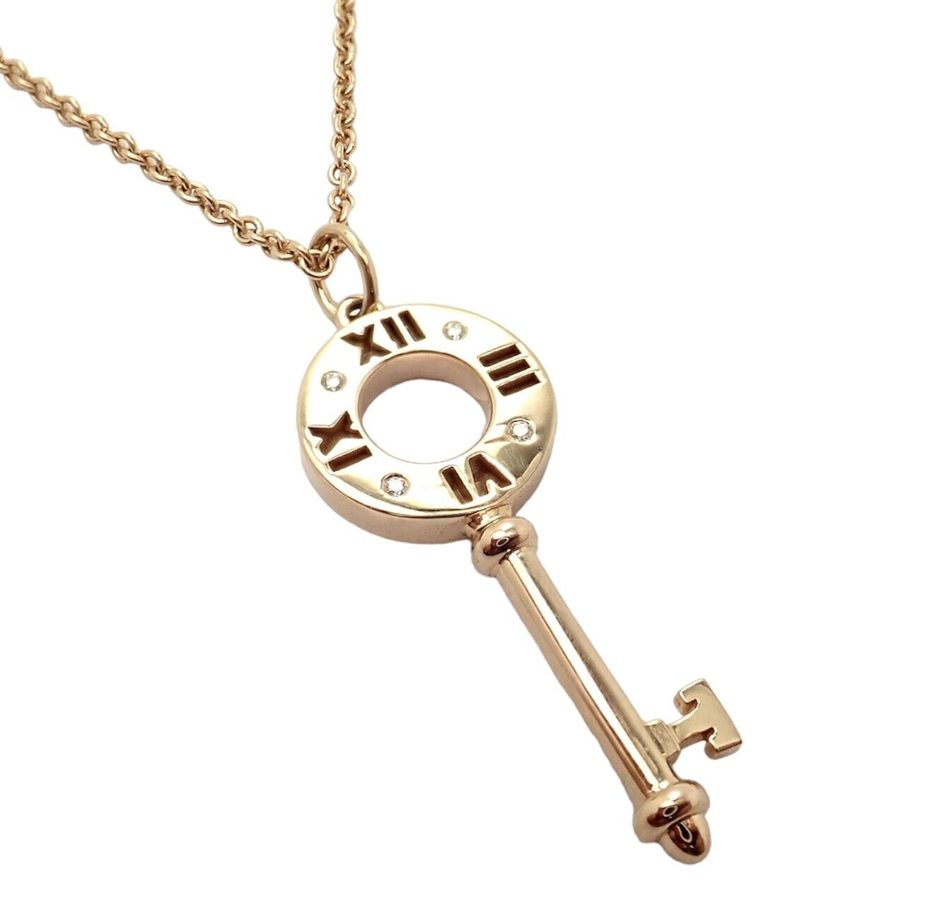 Authentic Tiffany & Co 18k Rose Gold Atlas Diamond Key Pendant Necklace for Women - Elegant Jewelry Gift for Anniversary, Birthday & Special Occasions