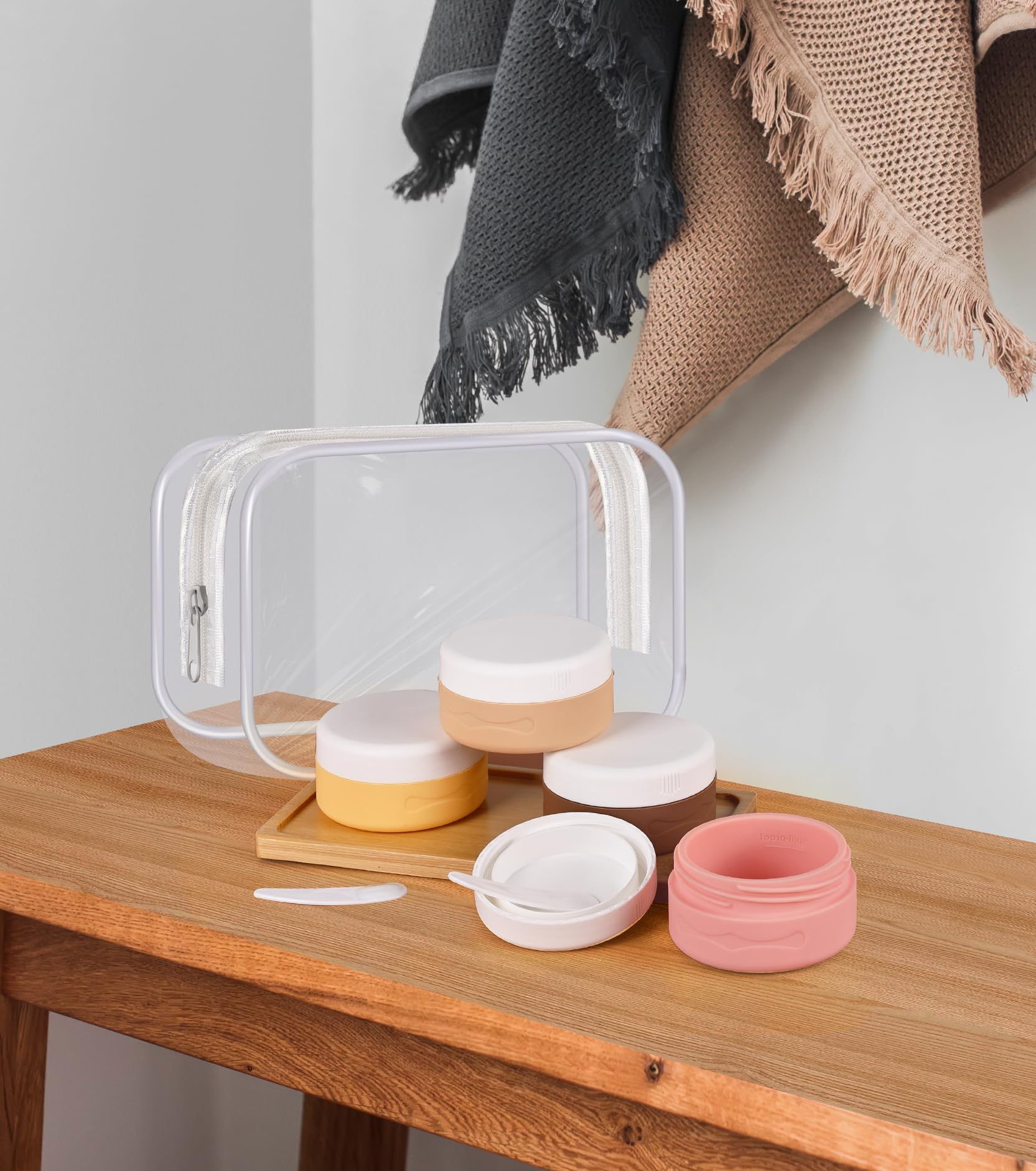 TSA Approved Travel Size Silicone Containers for Toiletries (1.35 fl oz/40ml) - Leakproof Cream Jars with Clear Cosmetic Bag & Spatula - Perfect for Skincare Essentials, Air Travel & On-The-Go Beauty Routine