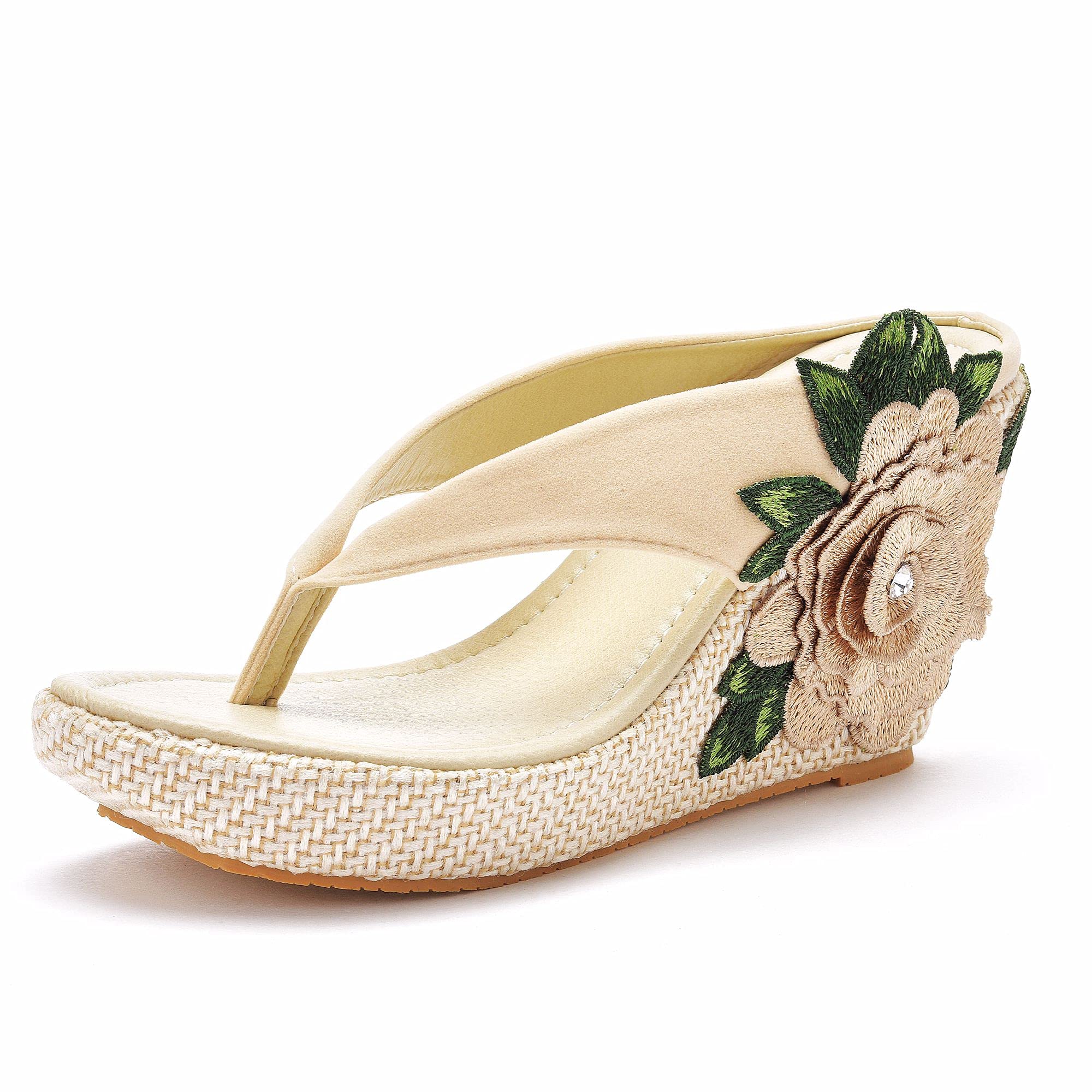 Crystal Queen Women's Bohemian Wedge Sandals - Comfortable Flip Flops with Platform for Beach, Summer & Casual Wear