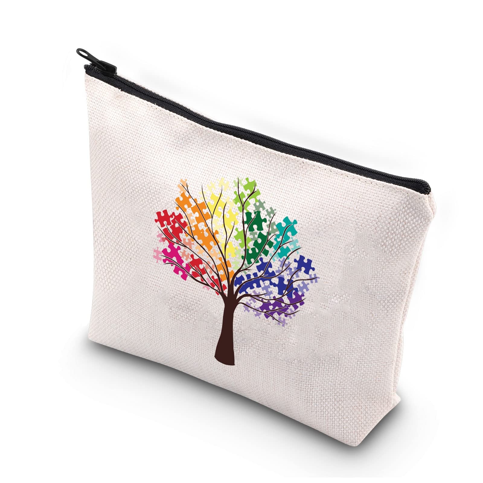 Autism Awareness Makeup Bag - Puzzle Piece Design for Autism Support, Special Education Teacher Gift & Autism Tree - Perfect for Travel, School, and Daily Organization