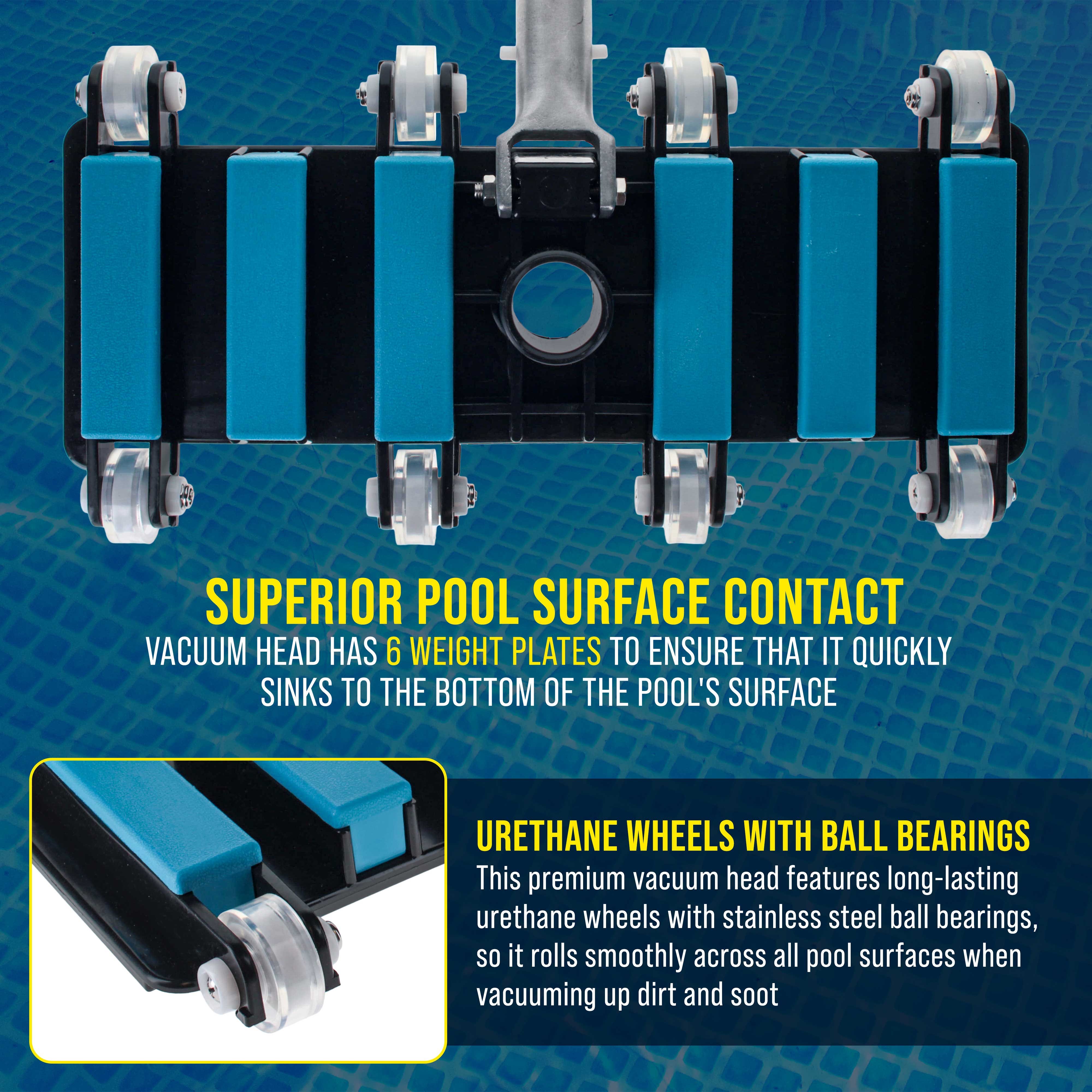 **Heavy-Duty Manual Pool Vacuum Head for Inground Pools - Flexible, Extra Wide with 6 Weights - Blue, Compatible with 1.5