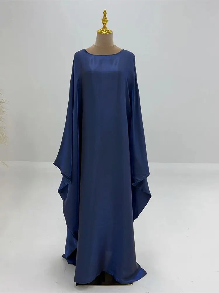 Elegant Batwing Sleeve Satin Abaya Dress for Women - Modest Muslim Prayer Dress for Eid, Wedding & Special Occasions
