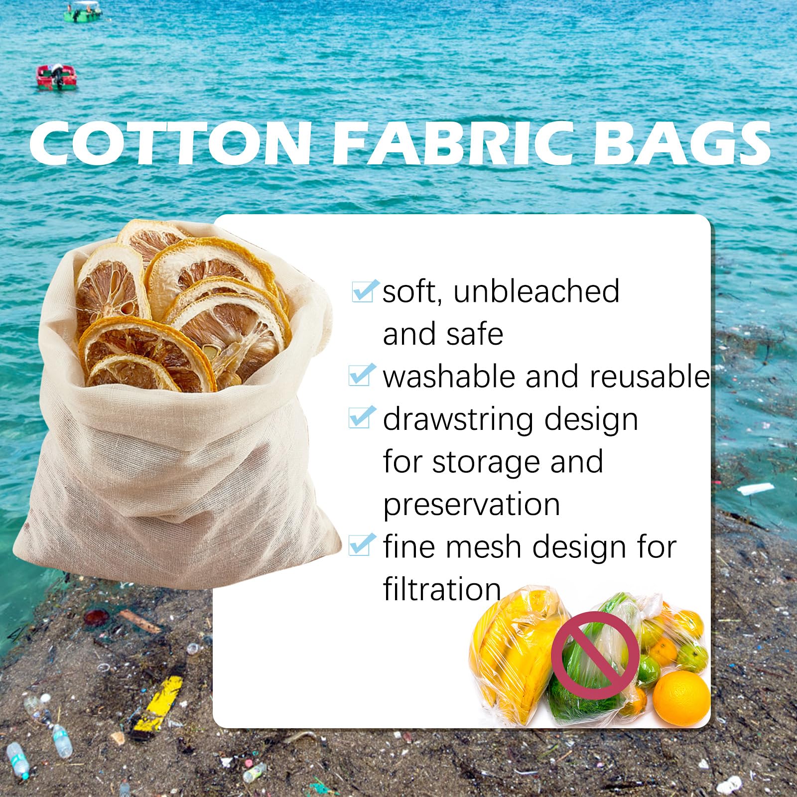 24 Pack Reusable Spice Bags for Cooking - 6x8 Inch Cheesecloth Bags for Straining, Tea, Soup & Bone Broth | Eco-Friendly Cotton Muslin Drawstring Bags | Perfect for Herbal Infusions, Spice Storage & DIY Brewing