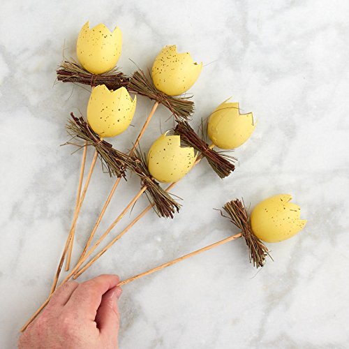 Yellow Artificial Cracked Eggs & Twig Floral Picks - 6 Pack Spring Easter Decorations for DIY Wreaths, Centerpieces, and Tabletop Displays - Factory Direct Craft Supplies