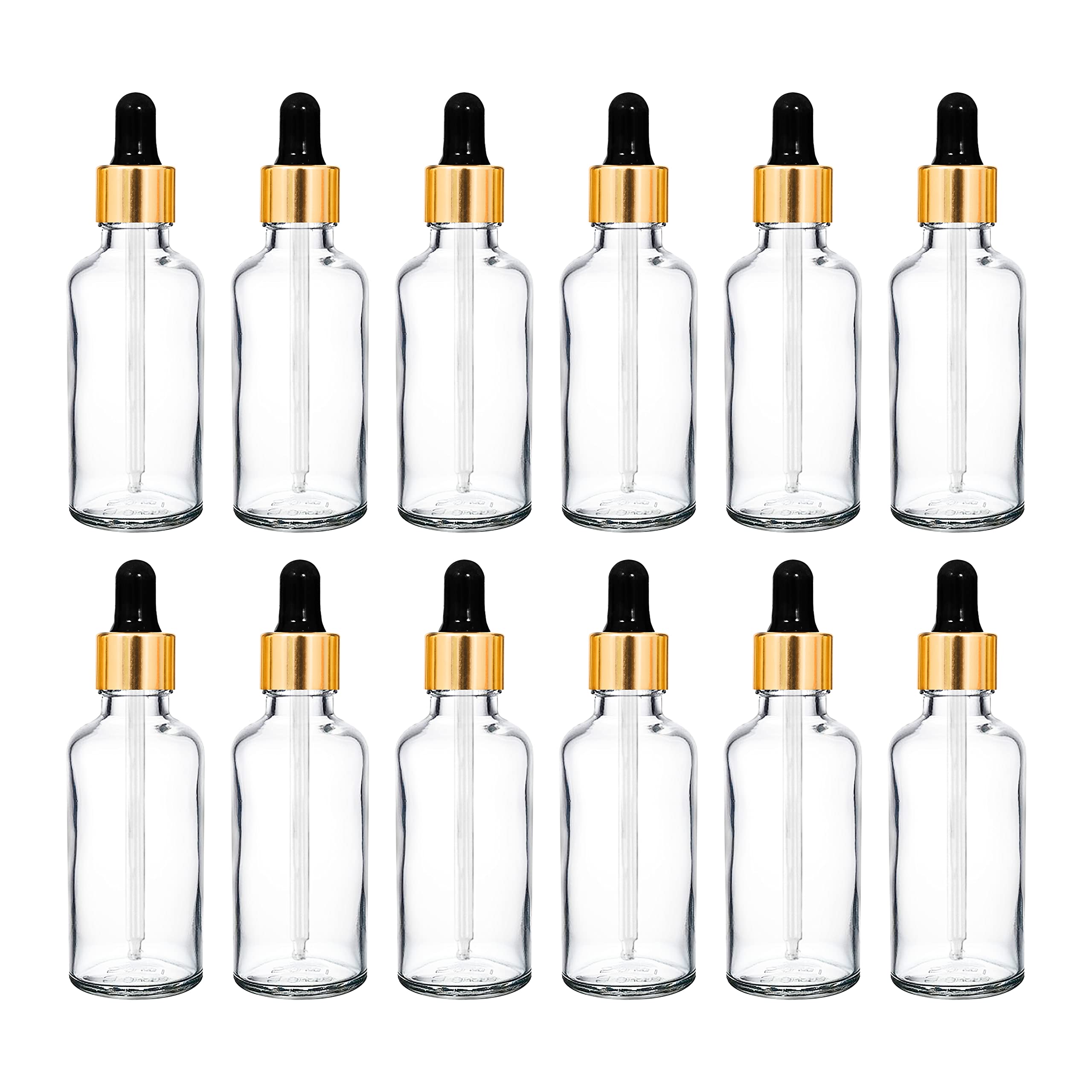 NSB Herbals 50ml Clear Round Empty Glass Bottle with Glass Dropper, Golden Ring & Black Silicone Teat - Refillable for Essential Oils, Perfumes, DIY Beauty (Pack of 3) | Perfect for Aromatherapy, Travel & Home Use
