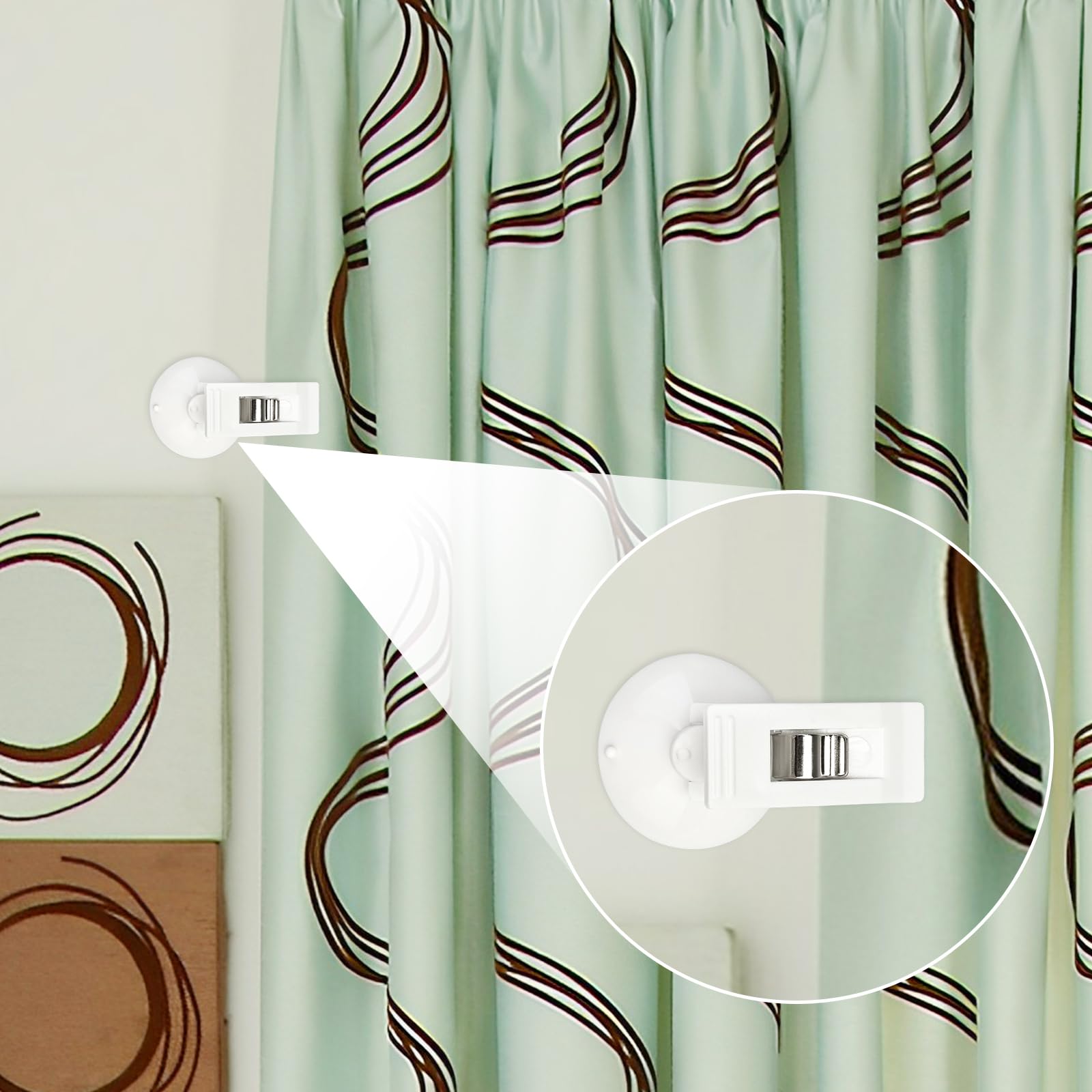 FOWSRHRG Shower Curtain Clips - 4 Pack Self-Adhesive Suction Cup Hooks, Windproof & Waterproof Bathroom Accessories for Securing Shower Liners (Black/White) - Perfect for Bathroom Organization and Preventing Curtain Blowouts