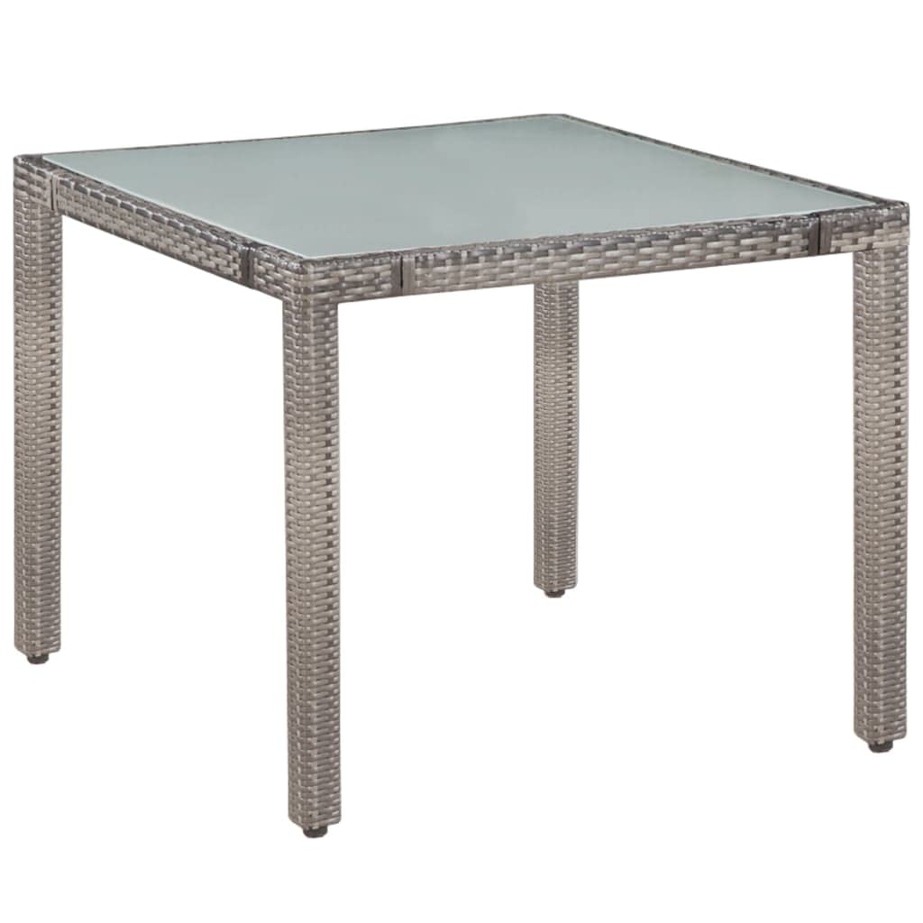 vidaXL 5-Piece Patio Dining Set with Glass Tabletop, Gray Poly Rattan Chairs with Cushions & Steel Legs - Outdoor Furniture for Garden, Backyard, and Poolside Dining