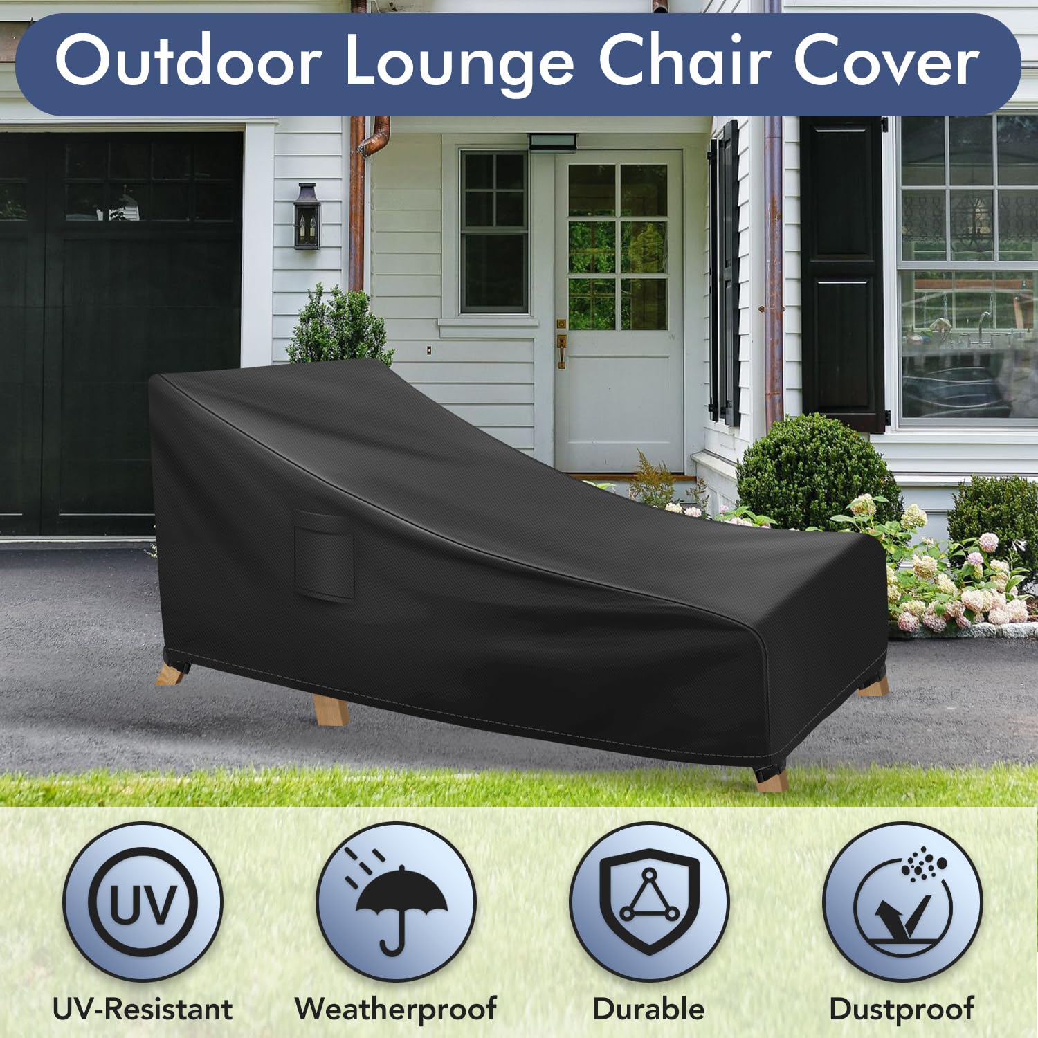 **Waterproof Outdoor Chaise Lounge Covers - Heavy Duty Patio Furniture Covers (2 Pack, Black) - Fits 78