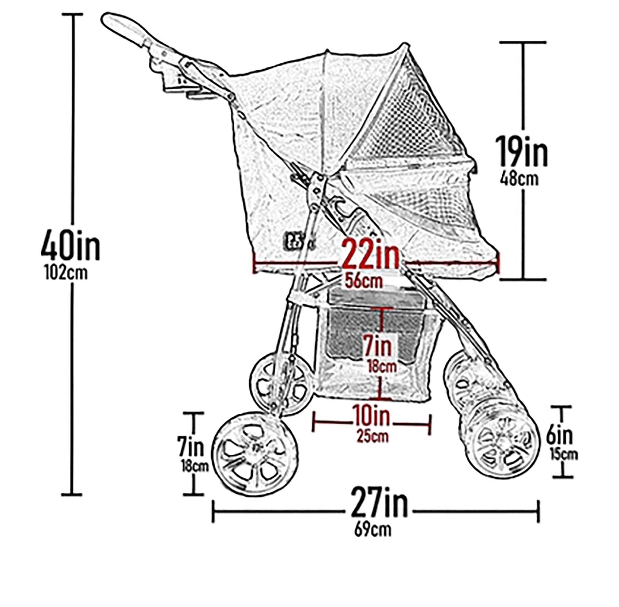 Pet Gear Happy Trails Lite Pet Stroller for Small Dogs & Cats - Foldable Design with Zipper Entry, Removable Washable Liner, Safety Tether & Storage Basket - Perfect for Walks, Vet Visits & Outdoor Adventures
