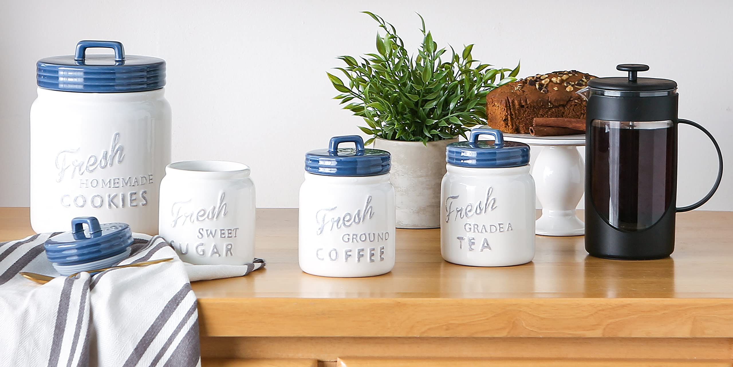 DII Ceramic Cookie Jar with Lid - Airtight Blue Kitchen Storage Container for Cookies, Snacks & Dry Food - Perfect for Pantry, Countertop & Home Decor