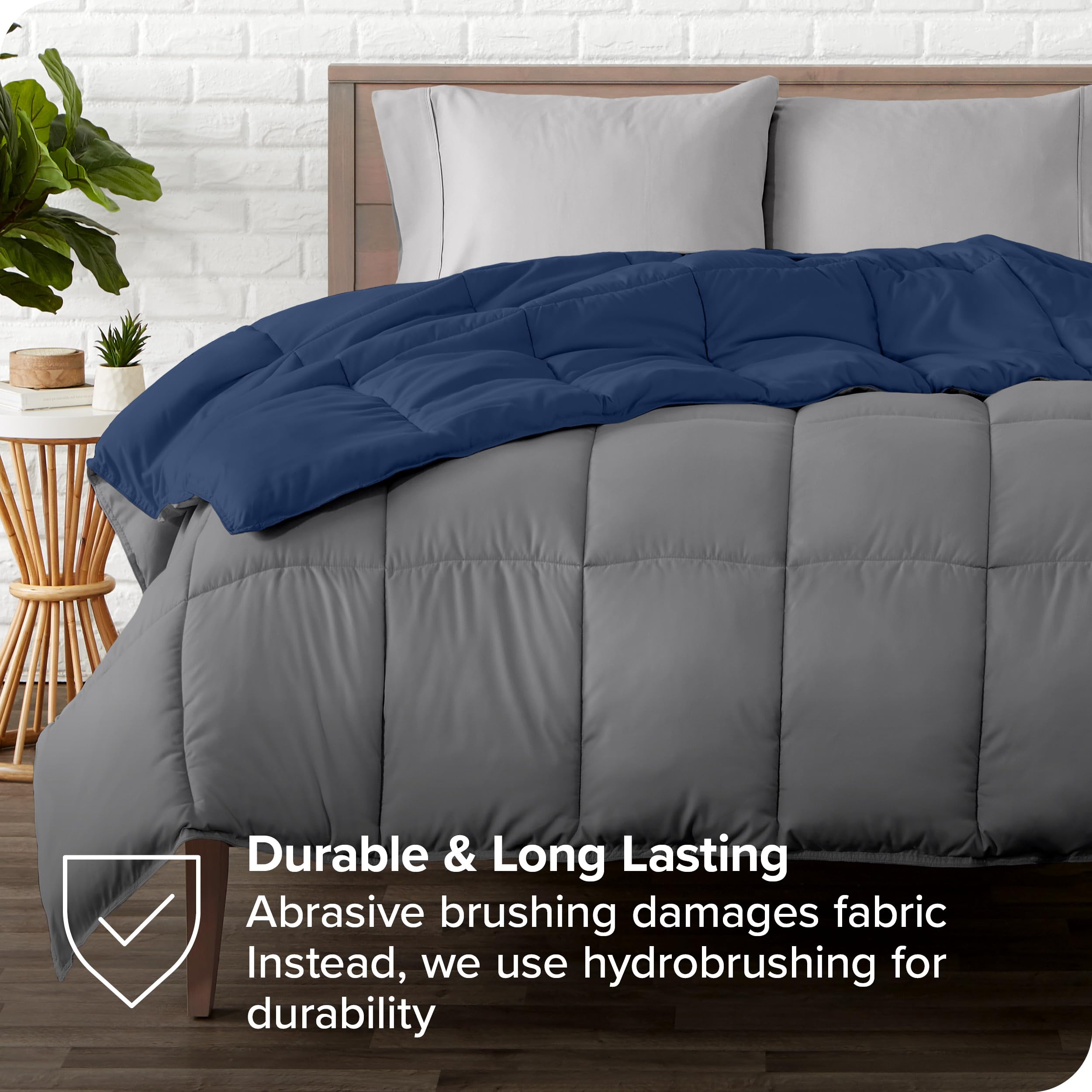 Bare Home Reversible Down Alternative Comforter & Sheet Set - Twin Size Soft Bedding - Dark Blue/Grey & Light Grey - Perfect for Guest Rooms, Dorms, and Cozy Bedrooms