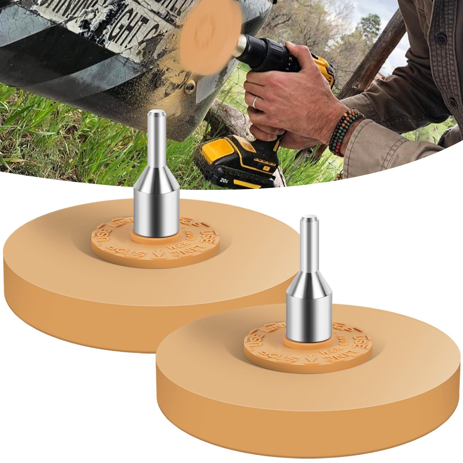 2PCS 4-Inch Rubber Decal Remover Wheel - Safe Car Sticker & Adhesive Removal Tool for Vinyl, Bumper Stickers - Smooth Eraser Wheel for Auto Detailing & DIY Projects