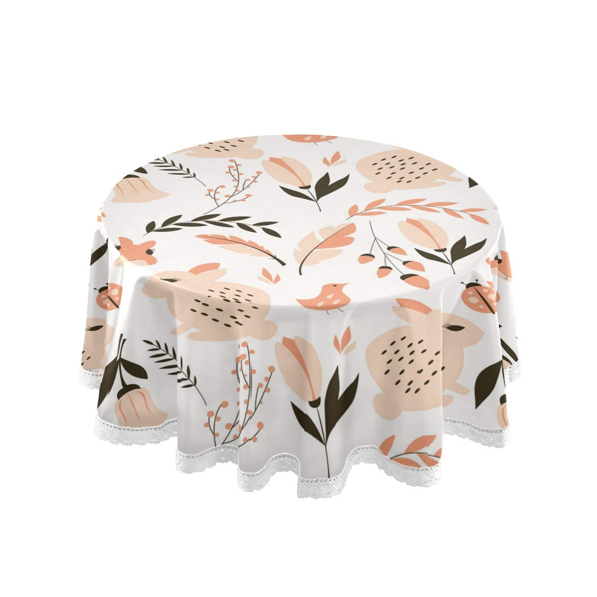 60 Inch Round Tablecloth - Nature Rabbit Print Polyester Circular Table Cover for Dinner, Holiday Banquet, Wedding & Baby Shower | Perfect for Indoor & Outdoor Events, Parties, and Home Decor