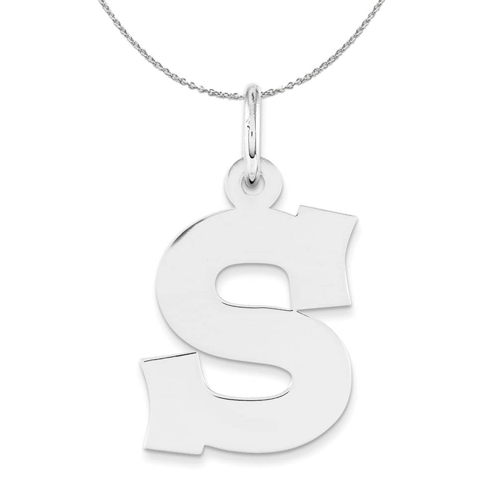 Black Bow Silver Initial S Necklace - Medium Block Style for Women