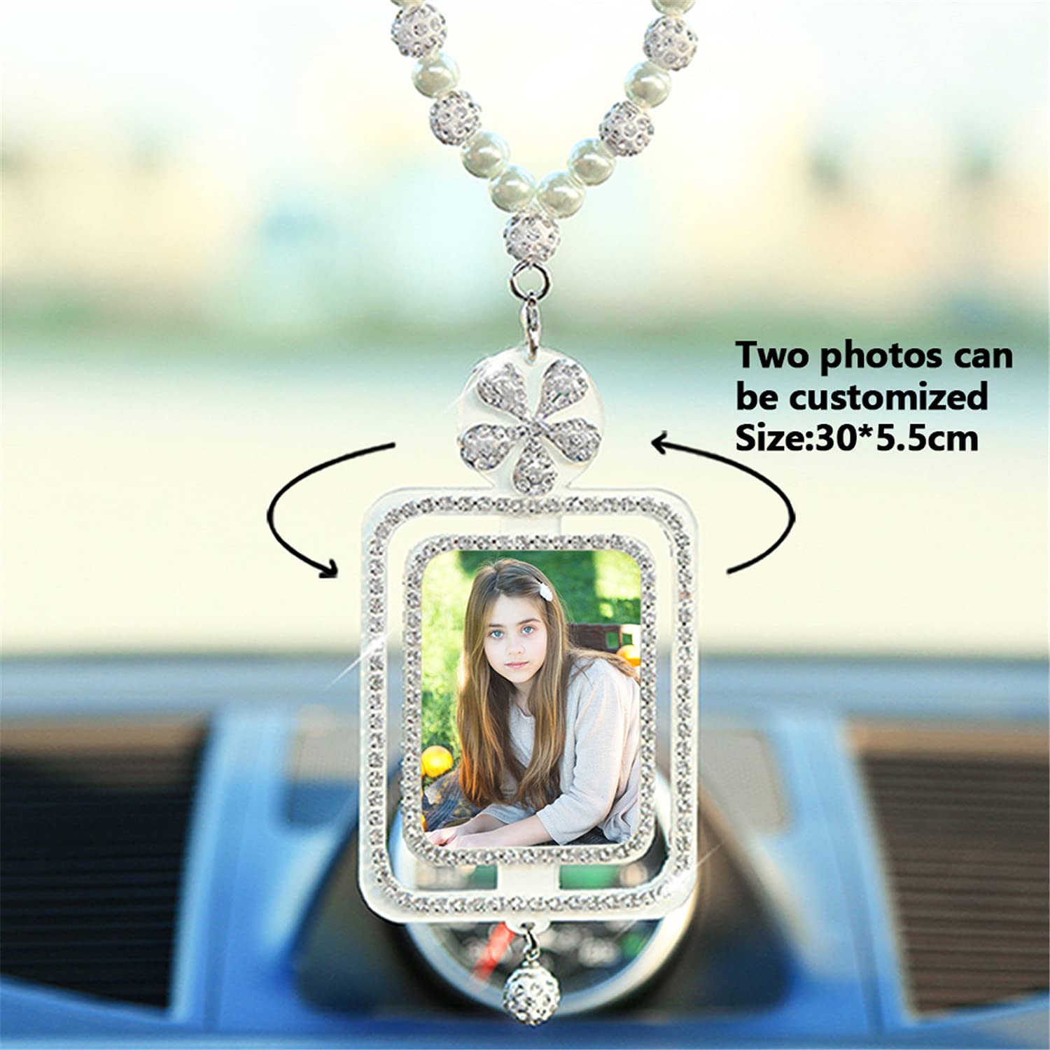 Custom Photo Acrylic Car Mirror Ornaments - 30x5.5cm Hanging Rearview Mirror Decorations for Cars | Perfect Gift for Christmas, Birthdays & Car Enthusiasts