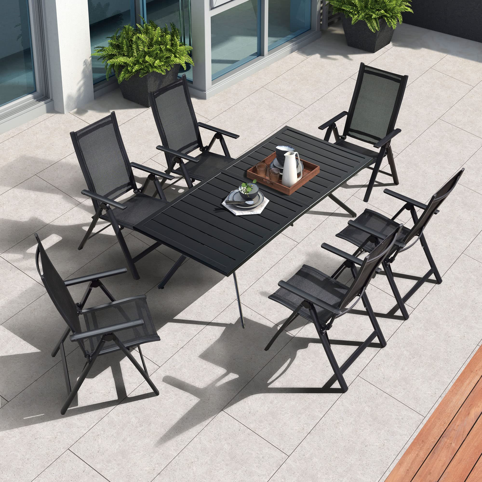 PURPLE LEAF 6-Piece Outdoor Dining Set with All-Aluminum Rectangle Table & Textilene Folding Reclining Chairs - Modern Patio Furniture for Backyard, Garden, Poolside Dining