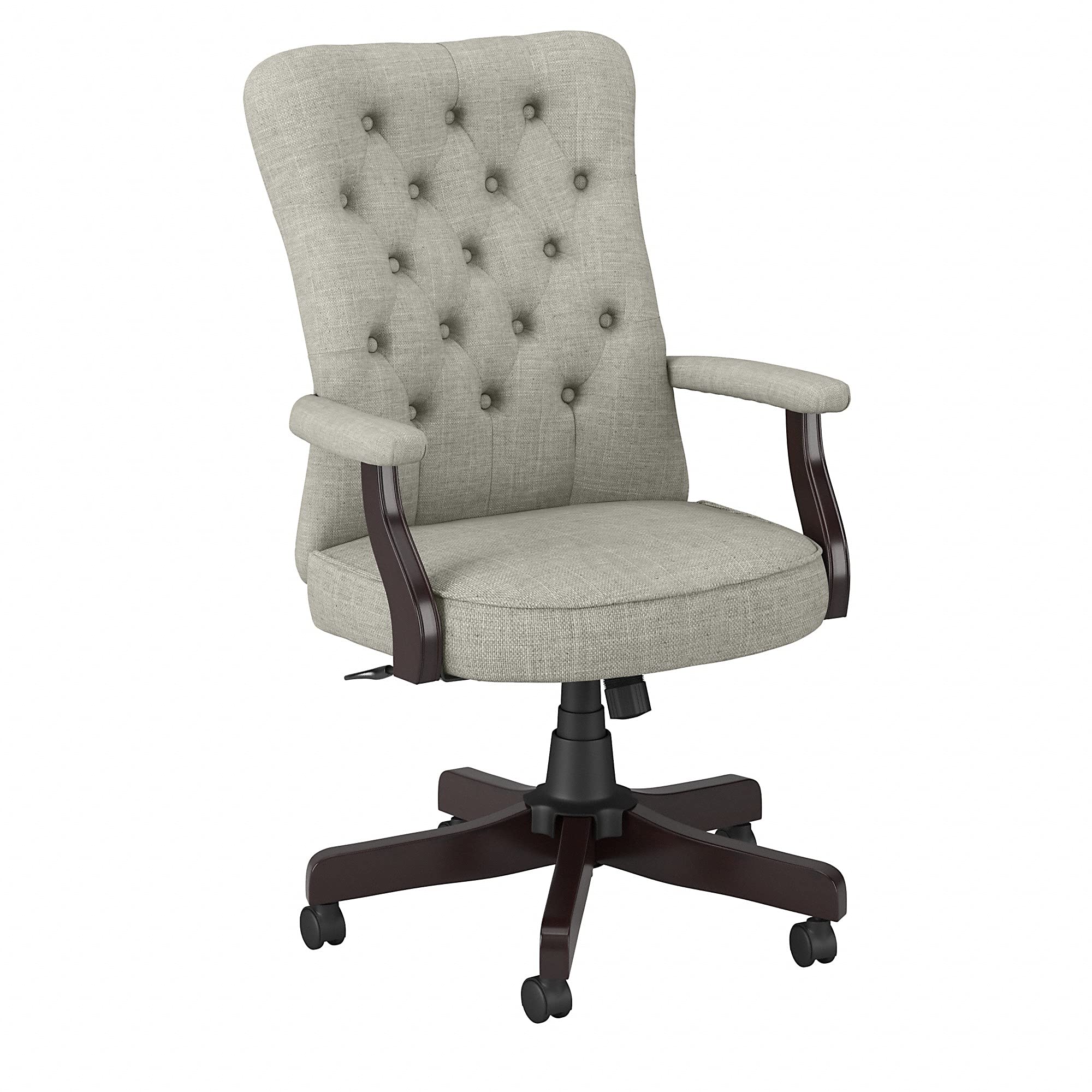 Bush Furniture Saratoga High Back Tufted Office Chair with Arms - Light Gray Fabric Ergonomic Desk Chair for Home & Office Workspace, Gaming, Study, and Conference Room