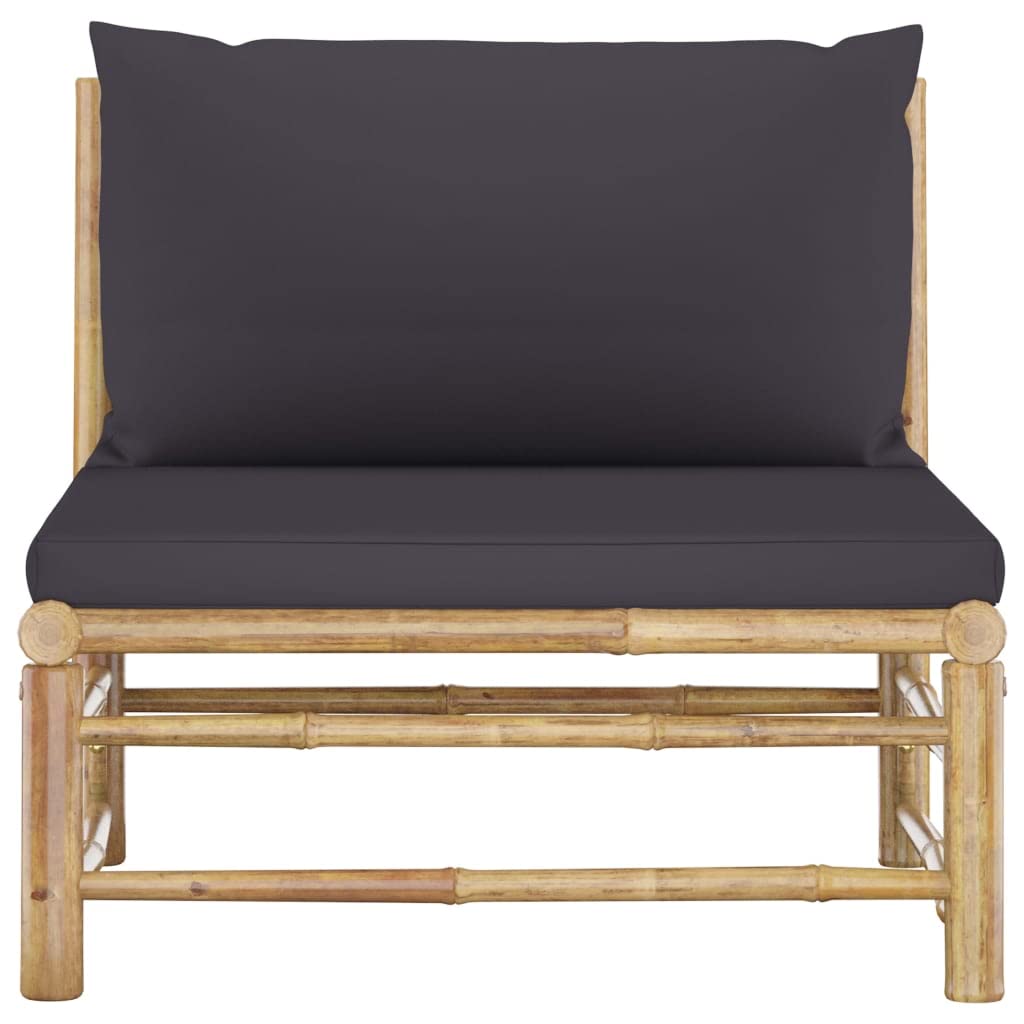 Dark Gray Cushion Bamboo Patio Middle Sofa - Outdoor Garden Furniture for Relaxing in Backyard, Deck or Poolside