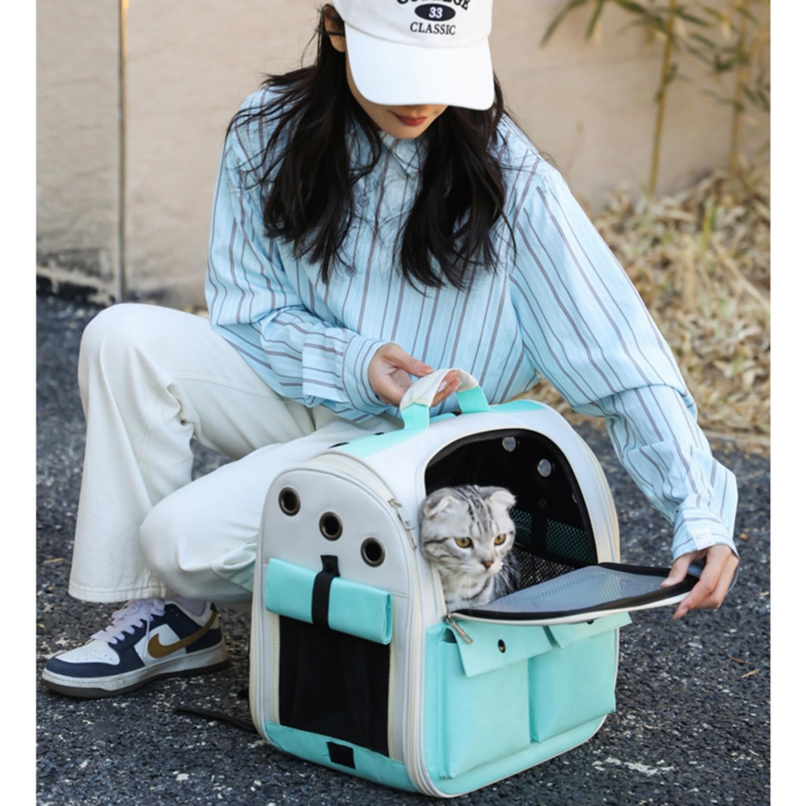 **Breathable Cat Carrier Backpack for Small Pets - Multi-Entrance Front Pack for Travel, Hiking & Outdoor Adventures - Perfect for Kittens, Puppies & Small Animals**