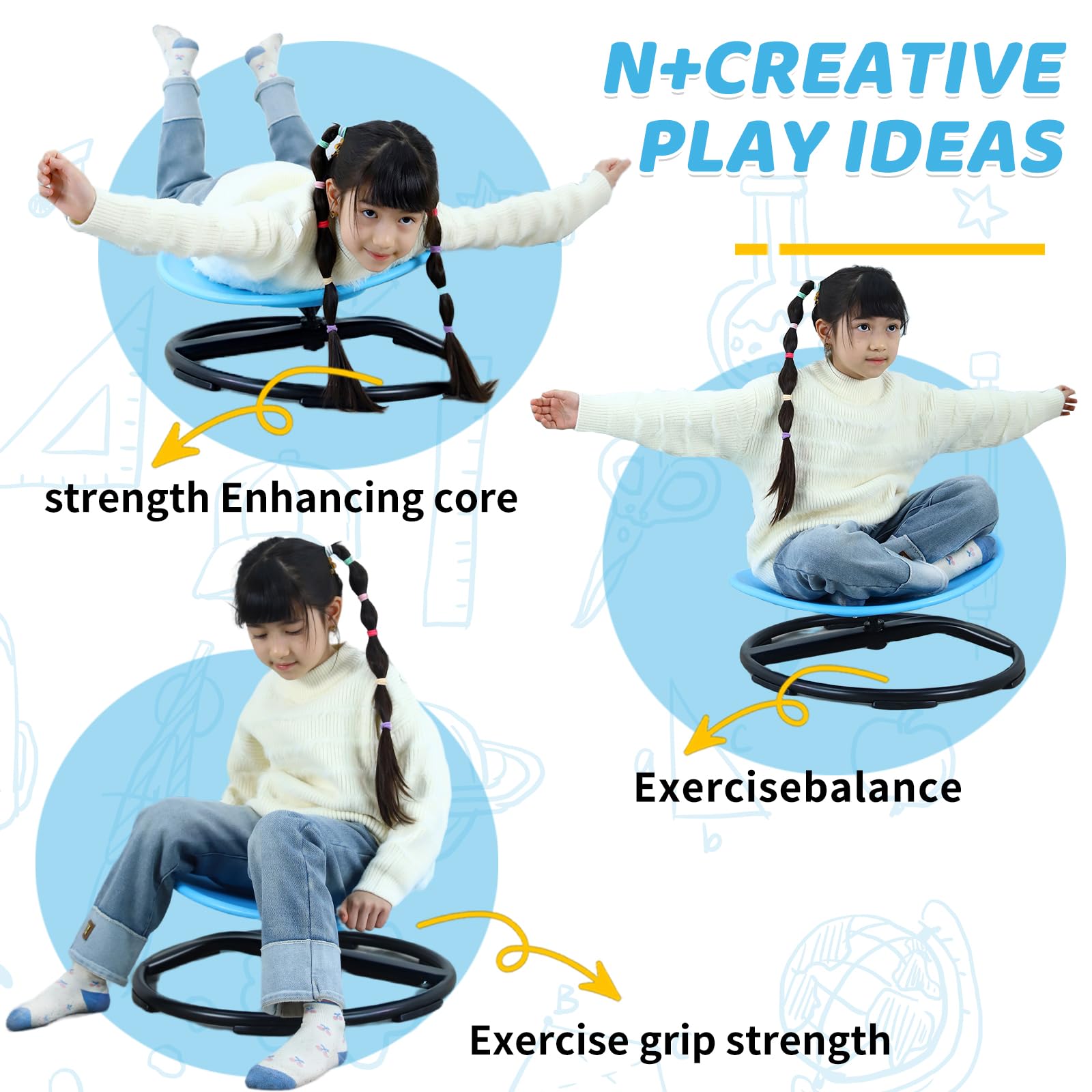 Sensory Spinning Chair for Kids - Autism Swivel Chair with Metal Base | Sit and Spin Toy for Body Coordination Training | Non-Slip Indoor/Outdoor Activity Toy (Blue) - Perfect for Sensory Playrooms, Autism Therapy & Backyard Fun