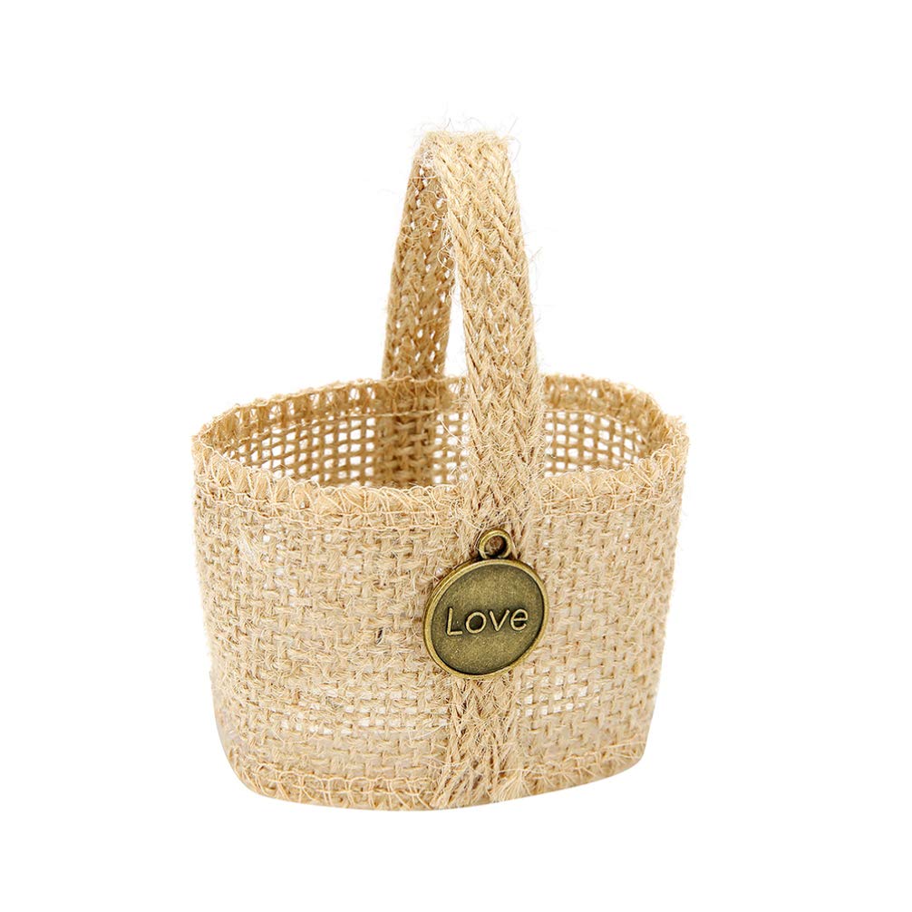 KESYOO 4-Piece Vintage Burlap Storage Baskets with Lace Flower Bow - Elegant Wedding Flower Girl Baskets, Linen Candy Bags for Ceremonies, Christmas Decor & Gift Giving | Perfect for Wedding Favors, Party Decor, Holiday Centerpieces