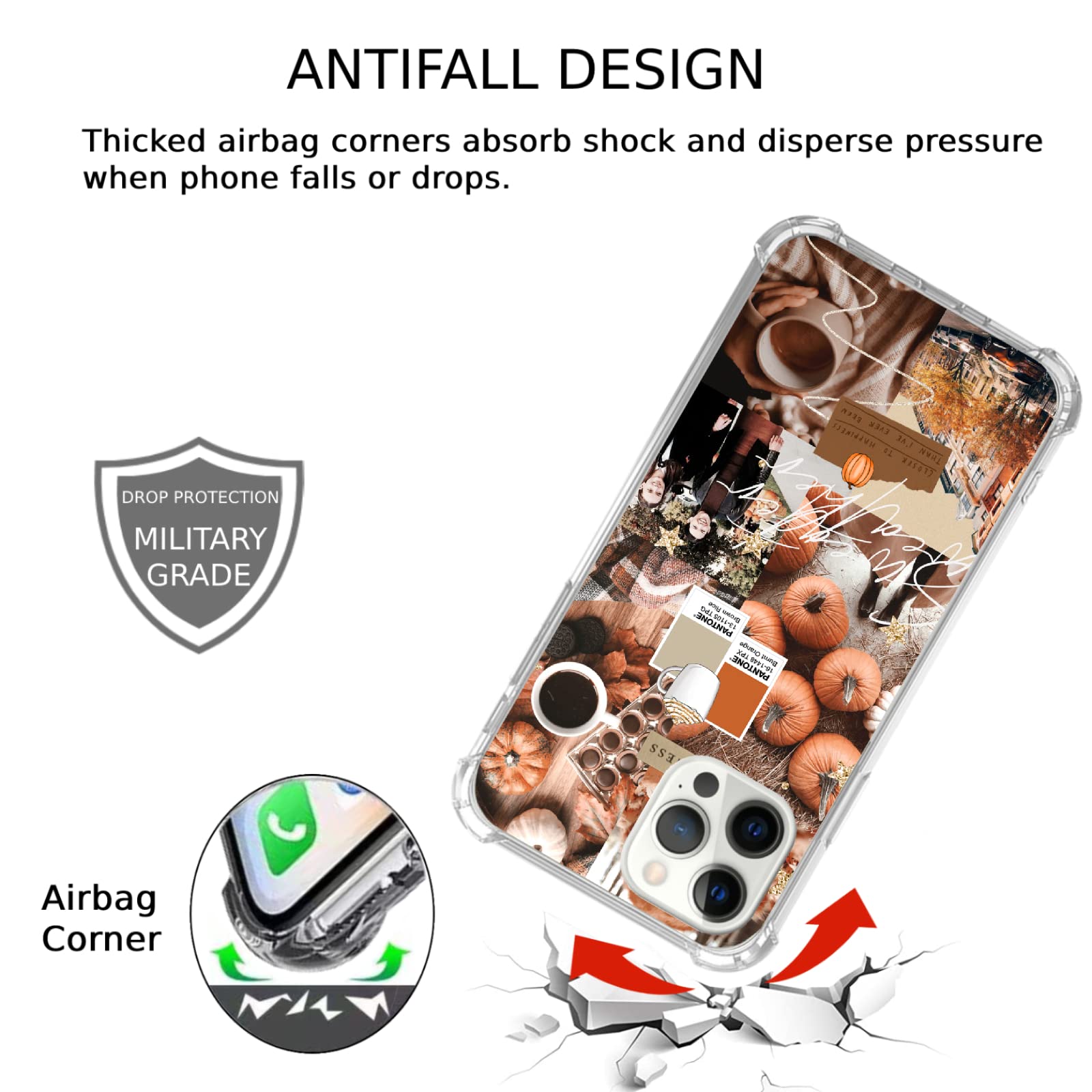 Trendy Hippie Autumn Aesthetic Phone Case for iPhone 12 Pro Max - Fall Pumpkin Collage Design TPU Bumper Cover for Teens, Men & Women | Perfect for Seasonal Outfits, Pumpkin Patch Visits & Cozy Autumn Vibes