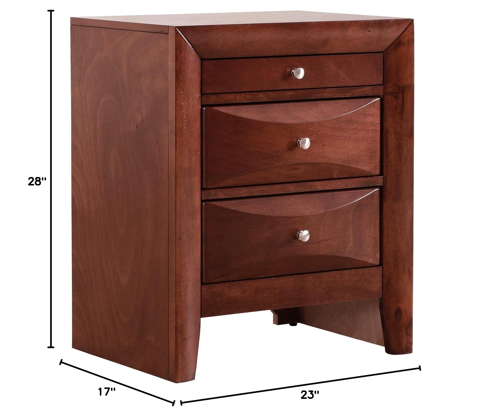 Glory Furniture Marilla 3-Drawer Cherry Wood Nightstand - Bedside Table for Bedroom, Living Room & Guest Room Storage