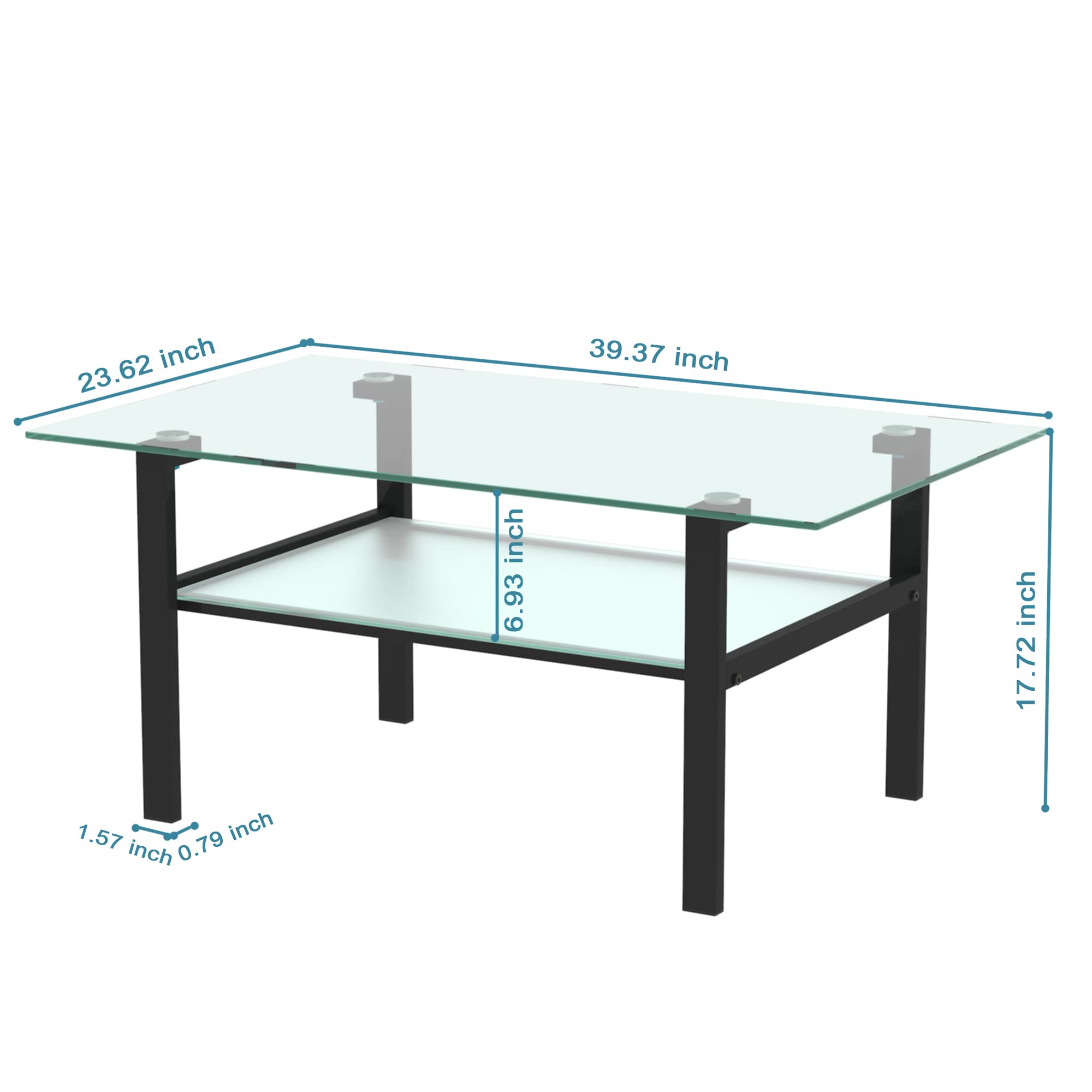Modern Glass Coffee Table with Metal Legs - Tempered Glass Top Living Room & Bedroom Table - Stylish Black Meihua Living Room Table for Home Decor, Entertaining & Small Space Furniture