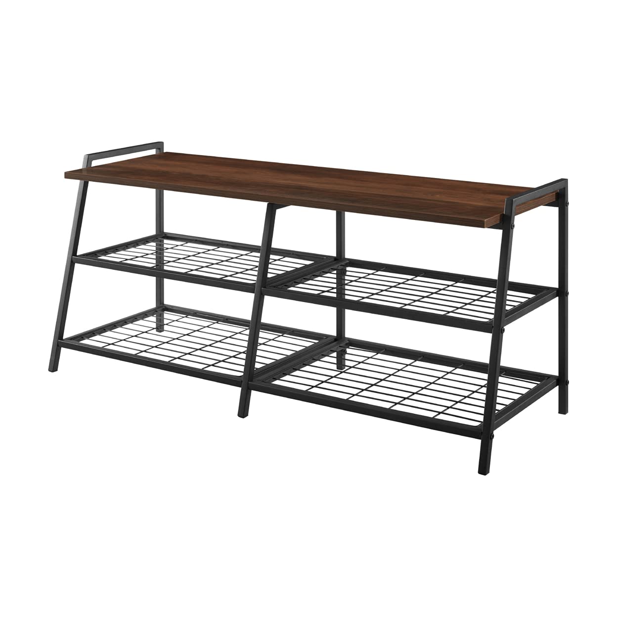 Walker Edison 42 Inch Industrial Entryway Bench with Shoe Storage - Dark Walnut Wood & Metal Hallway Organizer | Perfect for Mudrooms, Foyers, and Small Space Entry Decor