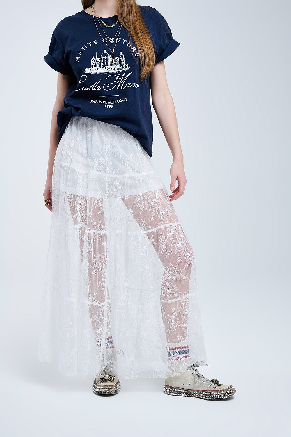 Elegant White Floral Lace Maxi Skirt - Perfect for Weddings, Parties & Summer Outfits