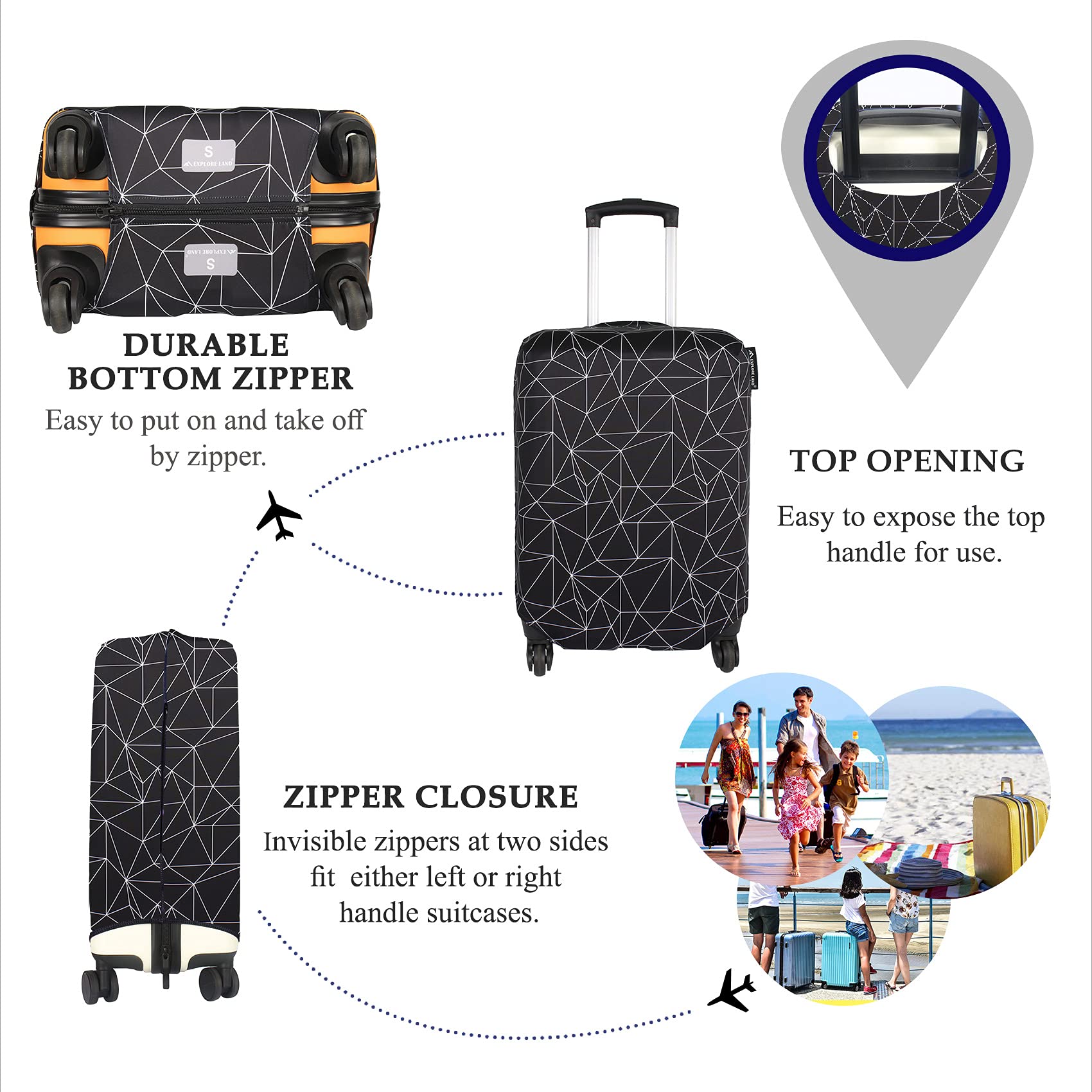 23-26 Inch Black Polygonal Suitcase Protector - Waterproof Luggage Cover for Travel, Fits Most Airlines (M Size) | Perfect for Airplane, Train & Bus Trips
