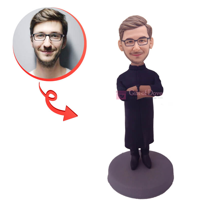 Custom Bobblehead of Man in Black Gown - Personalized Figurine Gift for Graduation, Wedding & Office Decor