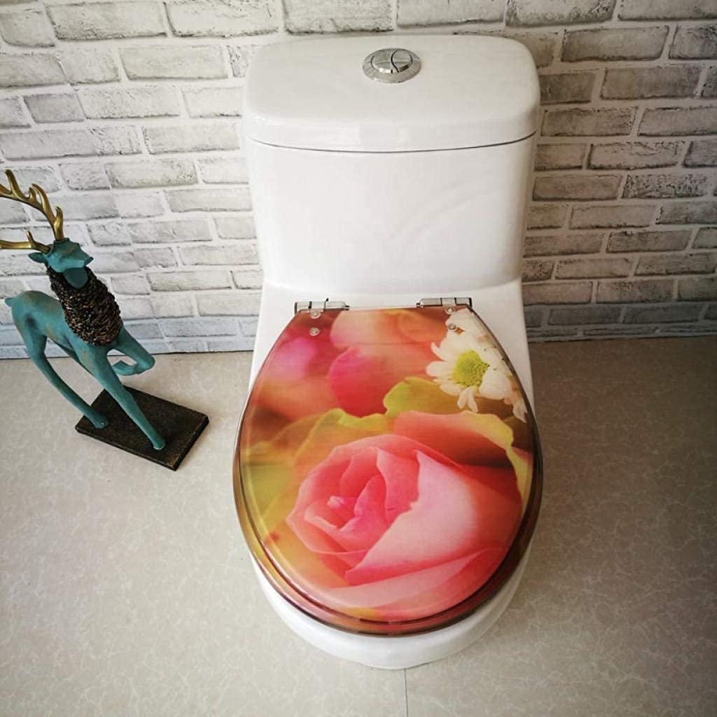 Rose Printed Toilet Seat Cover with Adjustable Hinges - Quick Release Thick Bathroom Toilet Lid for Comfort & Hygiene - Perfect for Home, Hotel, and Office Use