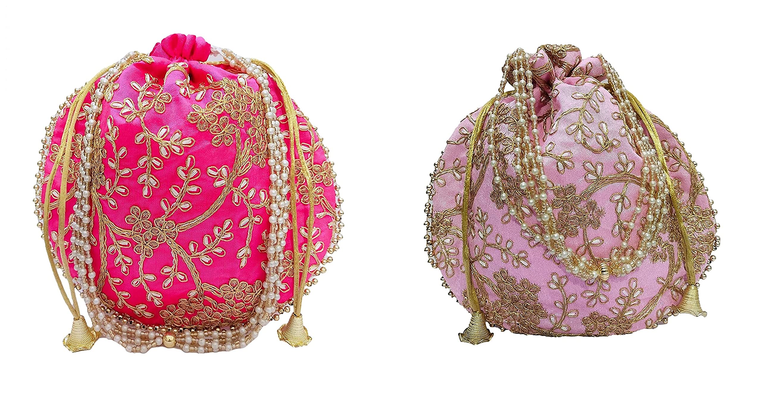 Stylish Athizay Potli Bags (Pack of 2) - Baby Pink & Rani Matka Designer Handbags for Women & Girls | Perfect for Weddings, Parties & Return Gifts | Elegant Clutch for Special Occasions
