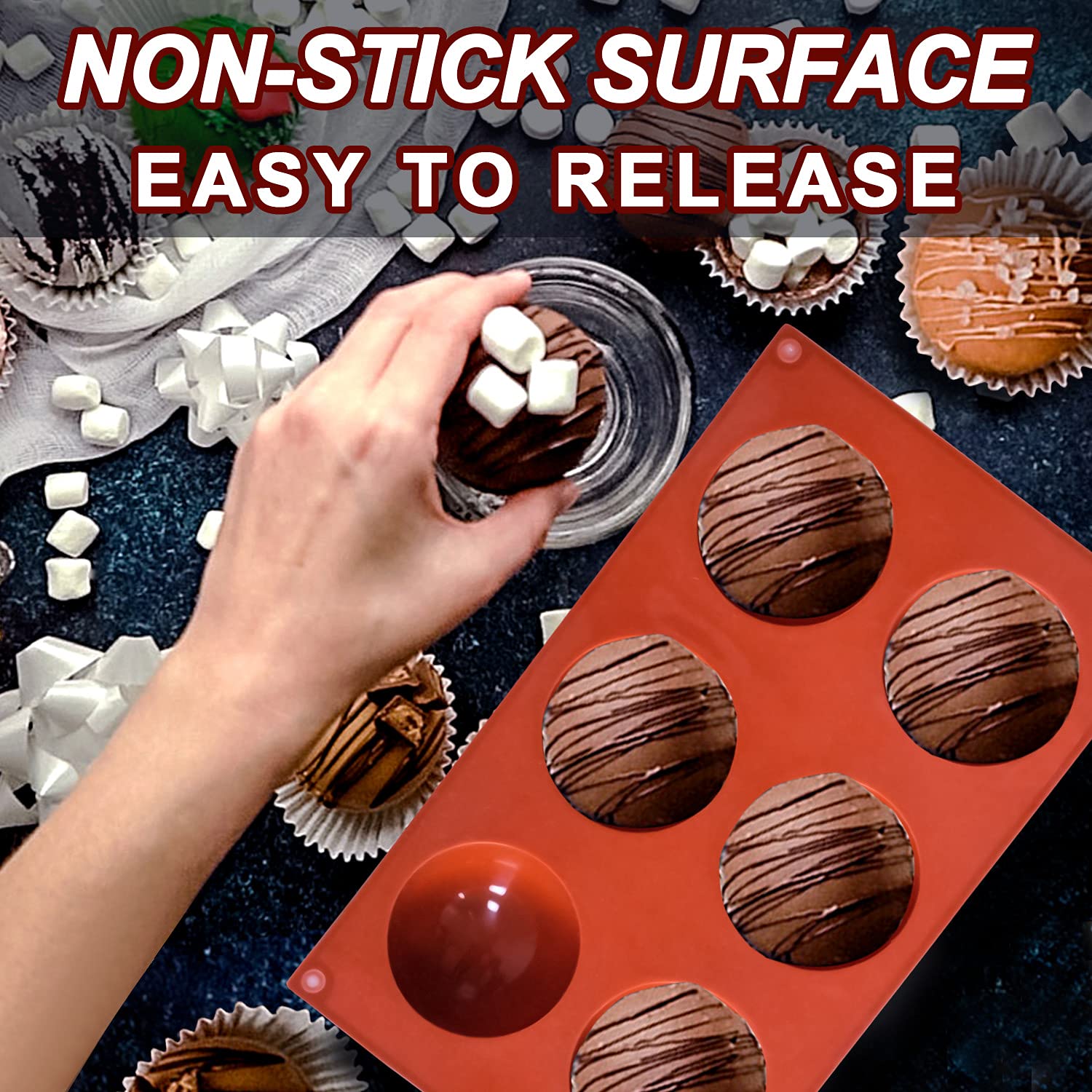 Premium Semi-Circular Silicone Baking Molds - 3-Pack Non-Stick Chocolate, Cake, Jelly, Dessert & Mousse Molds (6/15/24 Cups) for Home Baking, Party Treats & Professional Confectionery