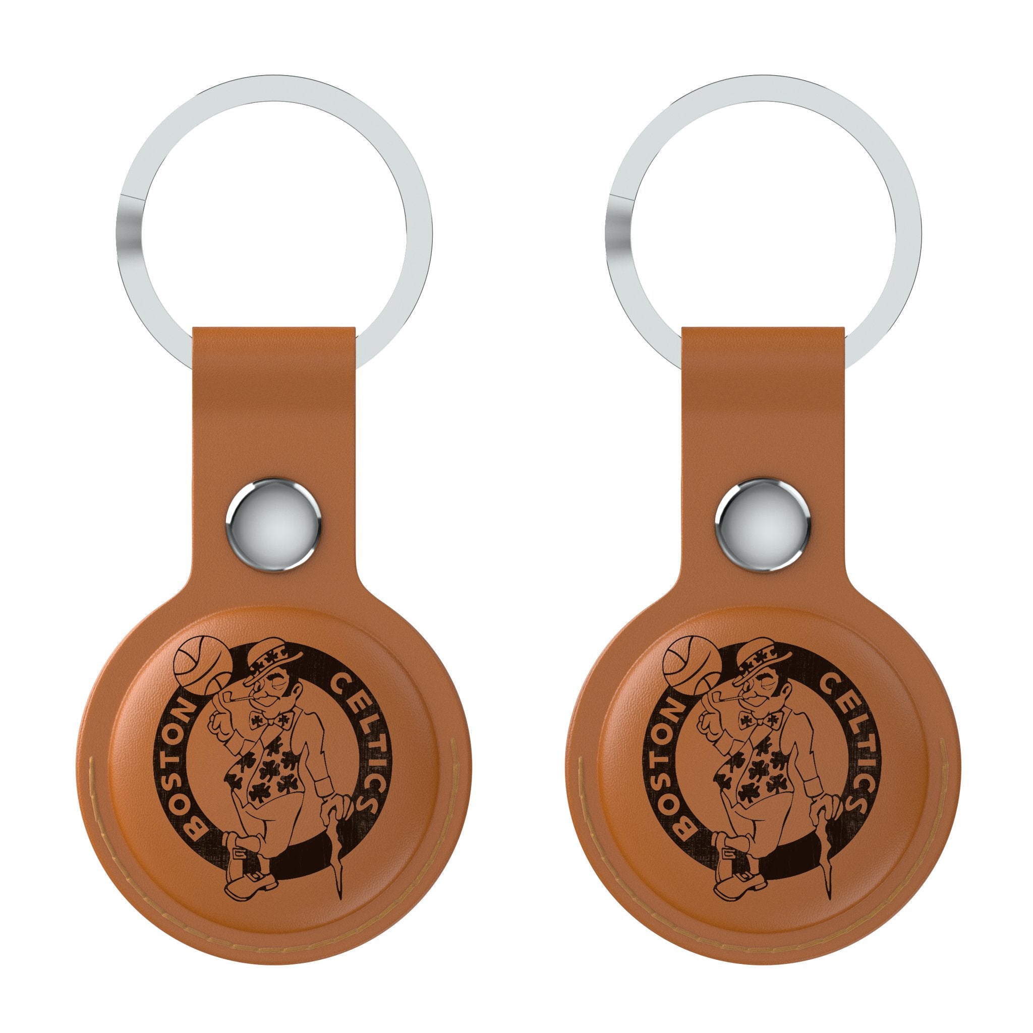 Boston Celtics Burn Brown AirTag Holder 2 Pack - Premium Leather Keychain for Apple AirTag - Perfect for Keys, Wallets & Backpacks - Show Your Celtics Pride Anywhere
