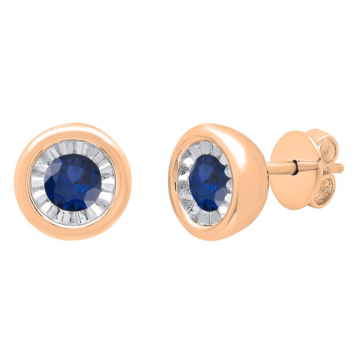 14K Solid Gold Blue Sapphire Stud Earrings for Women | 4mm Round Dazzlingrock Collection | Illusion Set Solitaire | Perfect for Weddings, Parties & Gifts