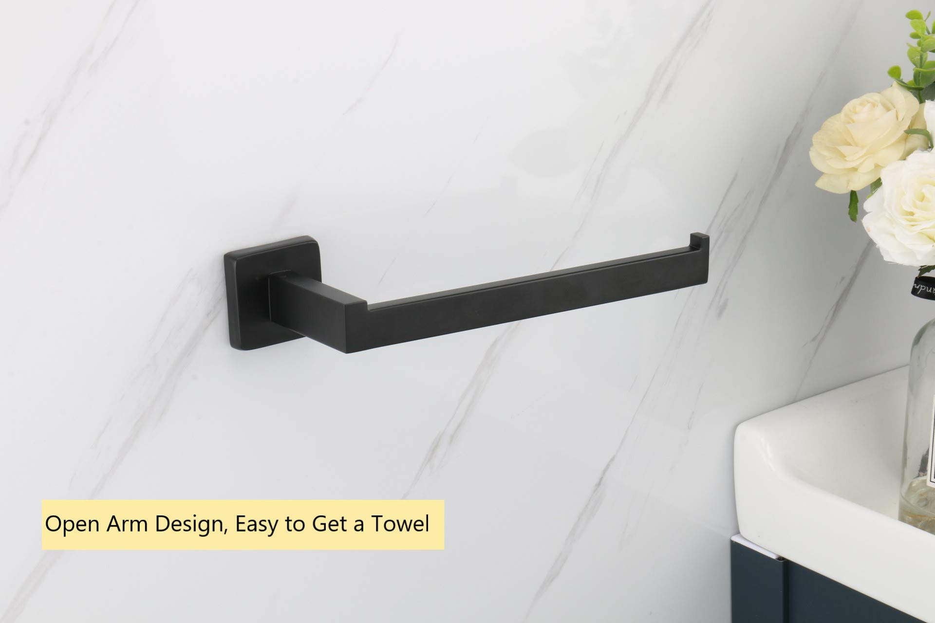 TocTen 9 Inch Heavy Duty Stainless Steel Towel Holder - Matte Black SUS304 Bathroom Towel Ring, Wall Mounted Hand Towel Rack for Kitchen, Bathroom & Laundry Room - Durable & Rustproof Design