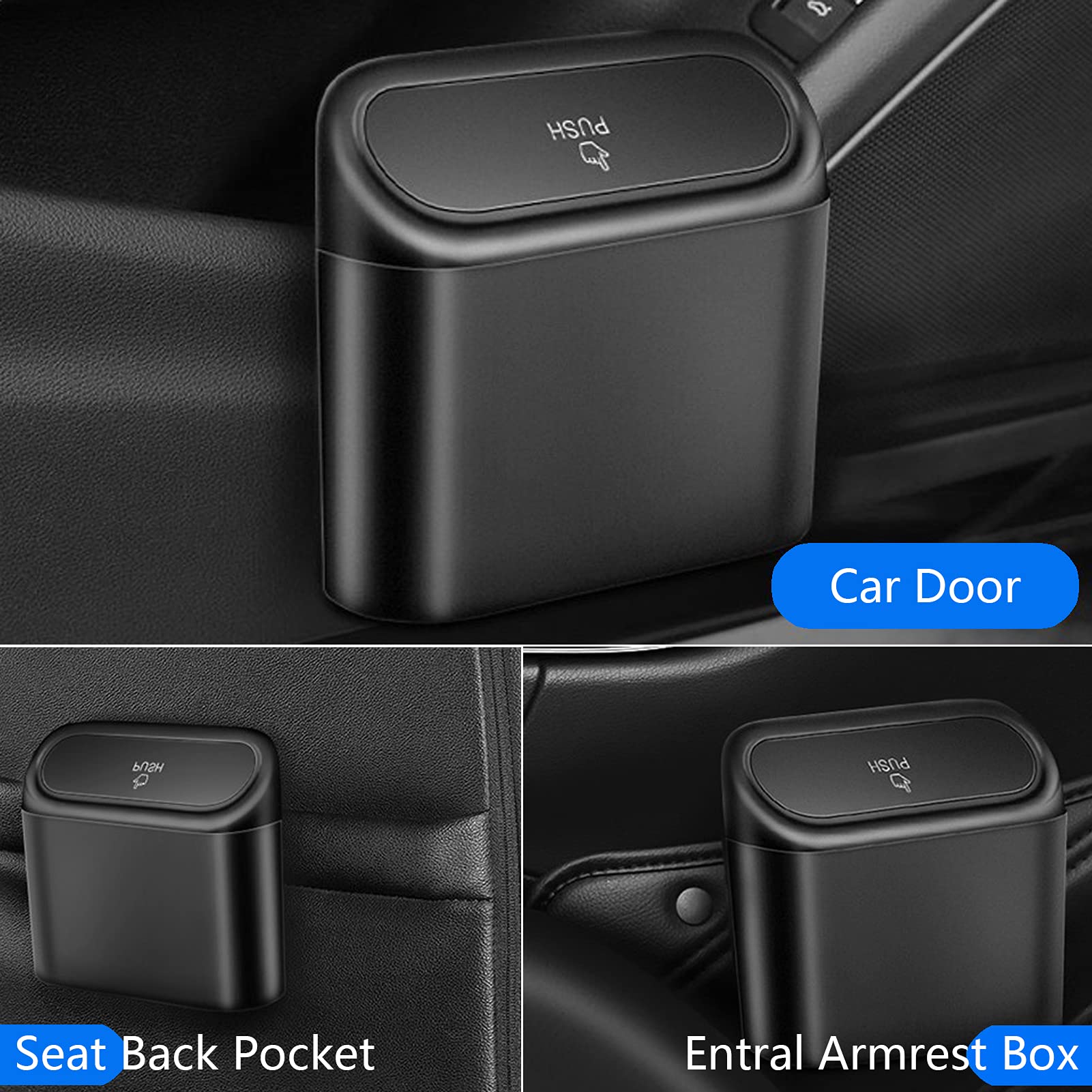 3-Pack Leakproof Car Trash Can with Lid & 60 Trash Bags - Universal Vehicle Garbage Bin Organizer for Auto, Office, Home - Perfect for Road Trips, Commuting, and Keeping Vehicles Clean (Black)